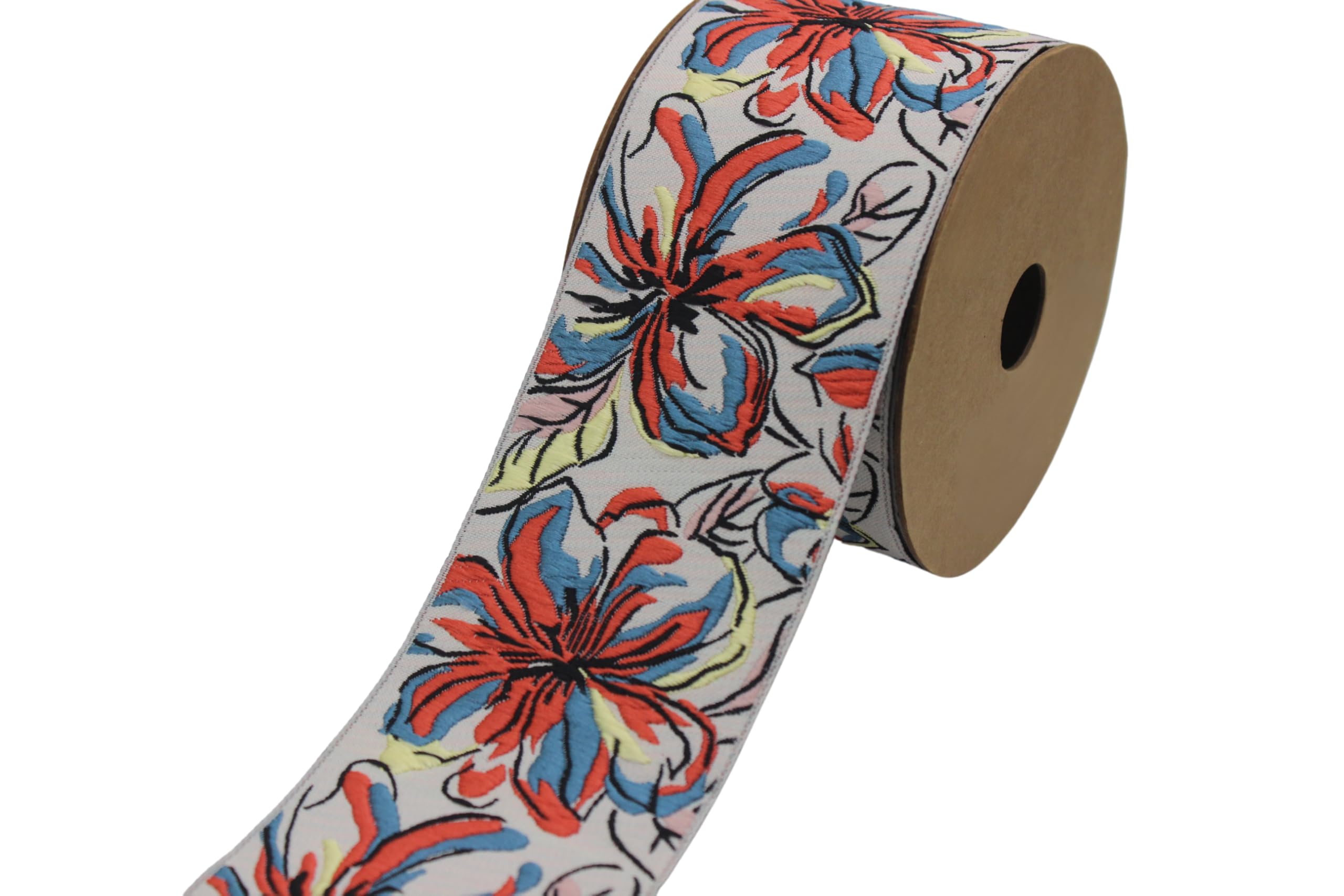 Ruban jacquard brodé floral grenade de 4m pour rideaux et draperie V1 217