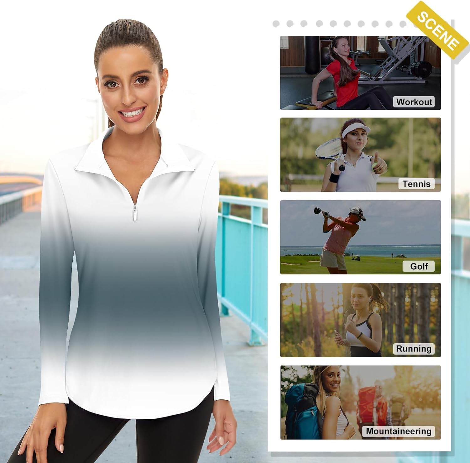 Koscacy Women's Long Sleeve Golf Tennis Polo Shirts UPF50+ Half Zip Dry Fit Workout Tops Athletic Shirt