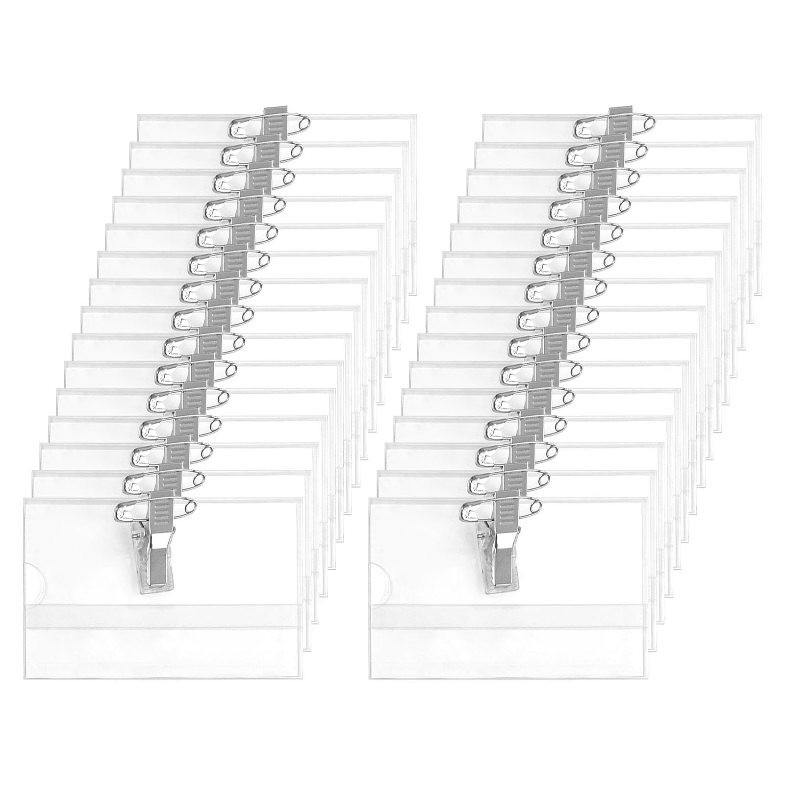 60 PCS Name Badges with Clip and Pin, 9 X 5.6cm Clear Badges Horizontal Id Card Holders for Office School Conference