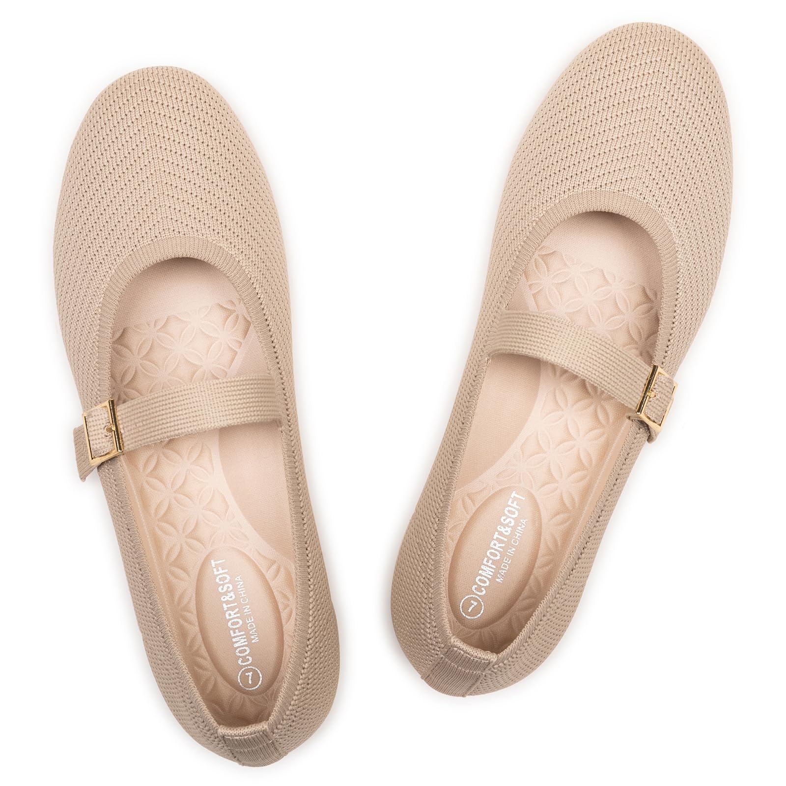 Frank Mully Women's Mary Jane Flats Comfortable Dressy Ballet Flats Casual Round Toe Slip On Washable Knitted Fabric Office Work Woman Shoes