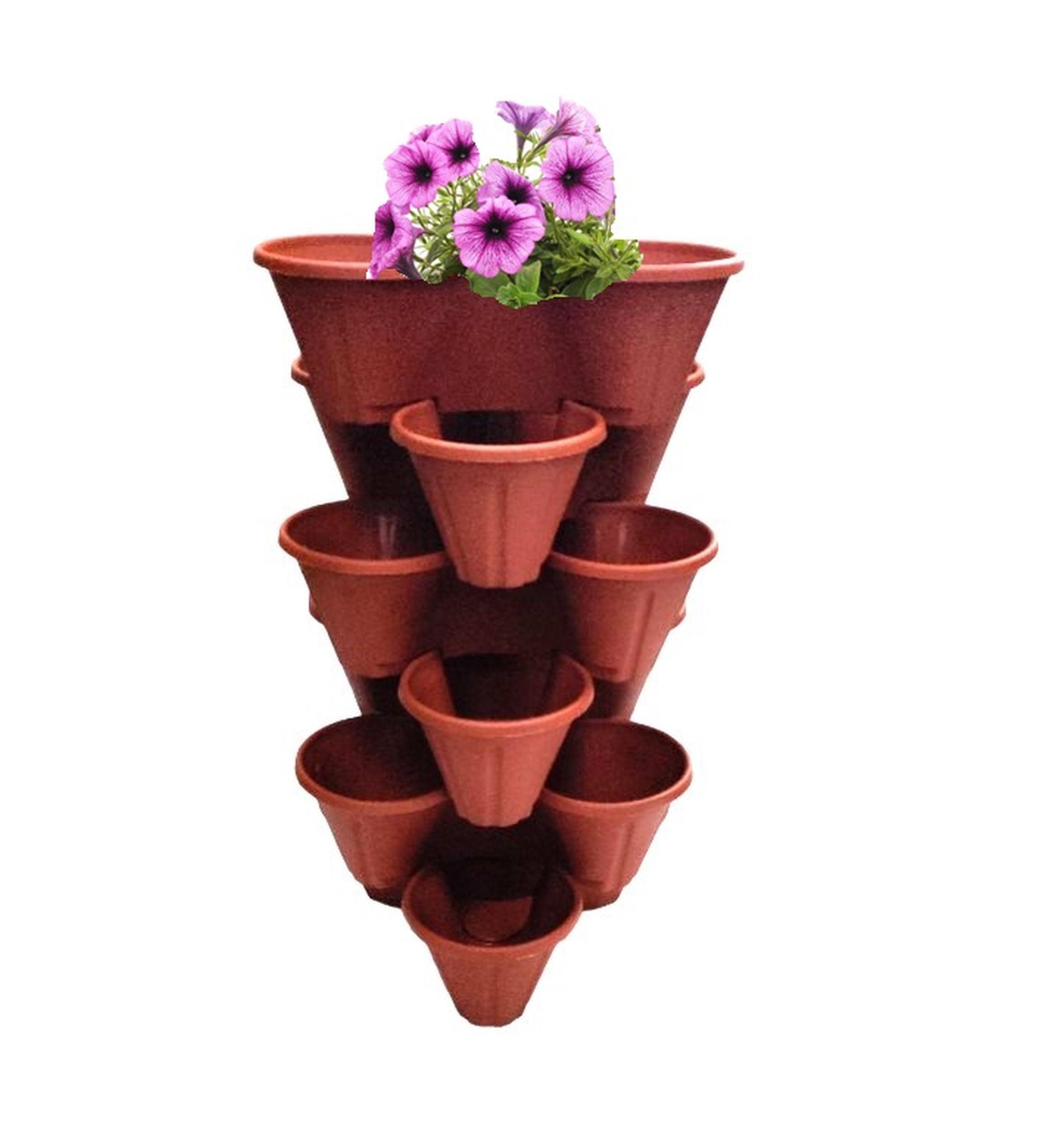 Shop4allsorts Terracotta Set Of 6 Colour Strawberry Trio Planter Flower Pot Stackable Plastic Patio Herb Pot