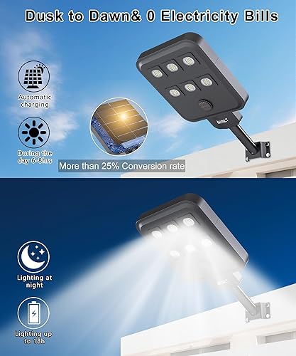 Miniatura 2 de JAYNLT Farolas solares para exteriores, 6500 K, luz comercial de estacionamiento resistente, luces de inundación solares del atardecer al amanecer,