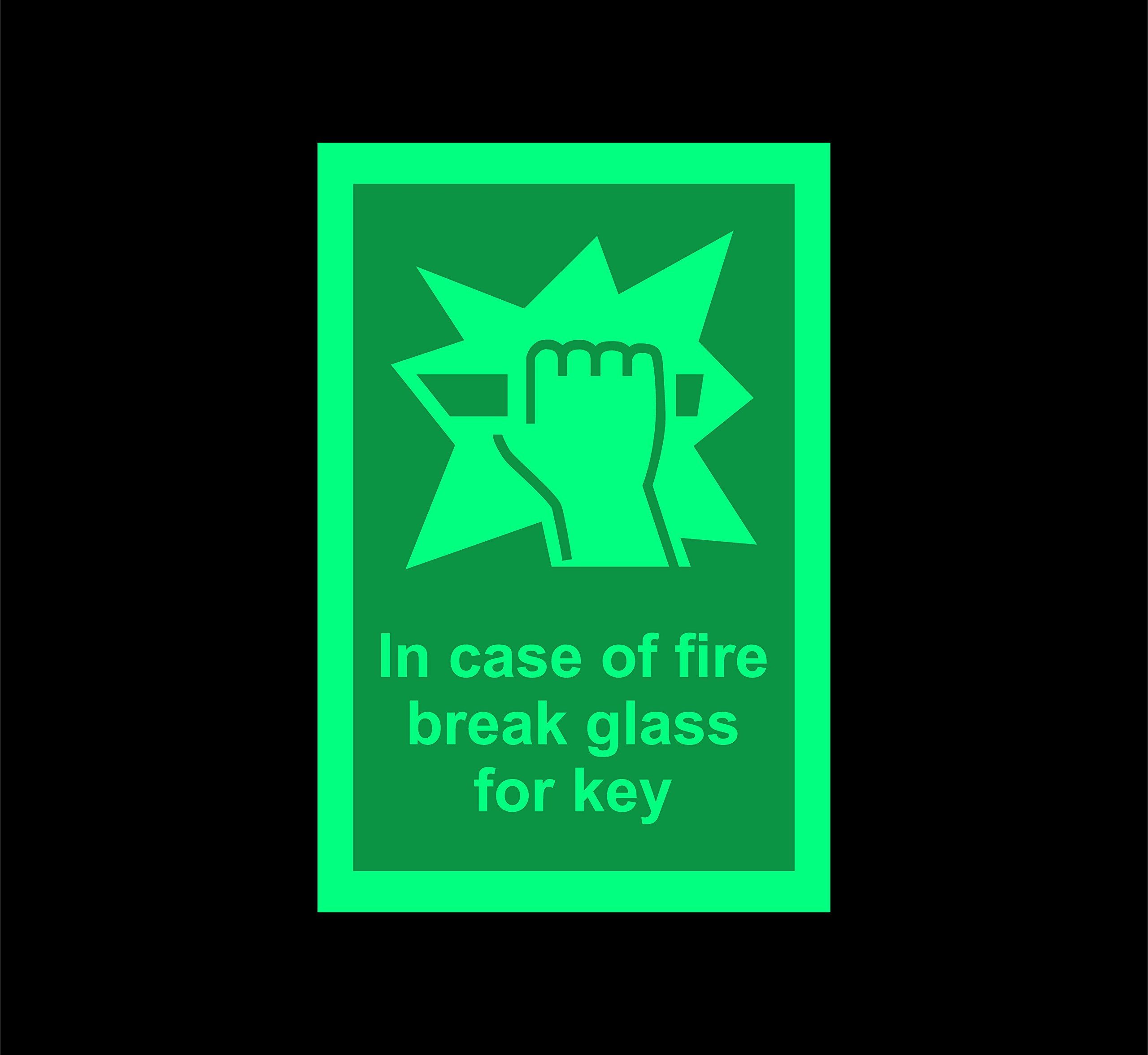 In case of fire break glass for key Safety sign - 150mm x 100mm 1.2mm Photoluminescent rigid plastic with self adhesive backing