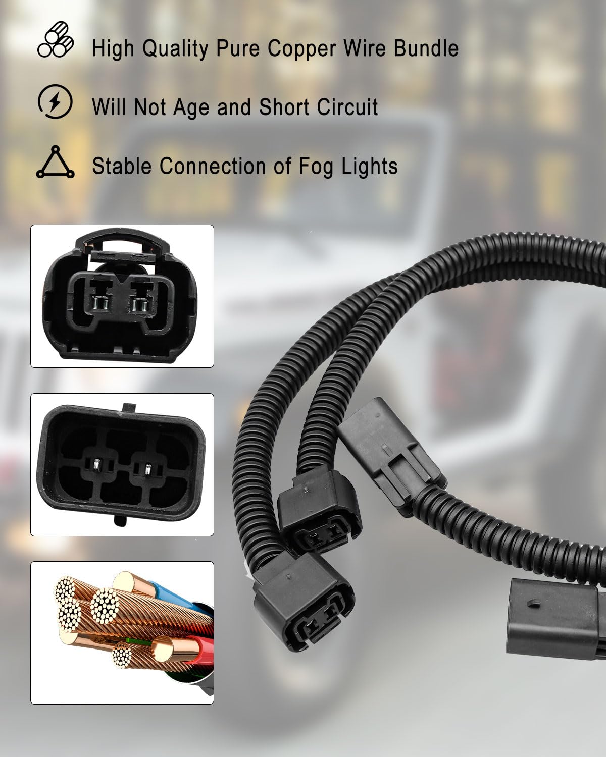 Replace 5202 H16 PSX24W Fog Light Extension Wire Harness Fit for Jeep Wrangler JK 2010-2018, 18" Fog Light Extension Cords Connector Socket Wire, 2 Pack