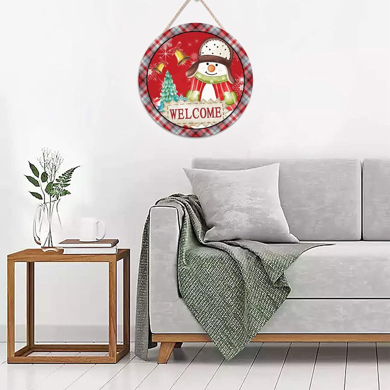 Snowman Welcome Front Door Sign, Snow Welcome Wood Door Sign, 16x16in Snowflake Welcome Wall Door Hanging Sign for Outdoor Front Porch Farmhouse Front Door Decor Housewarming Gifts