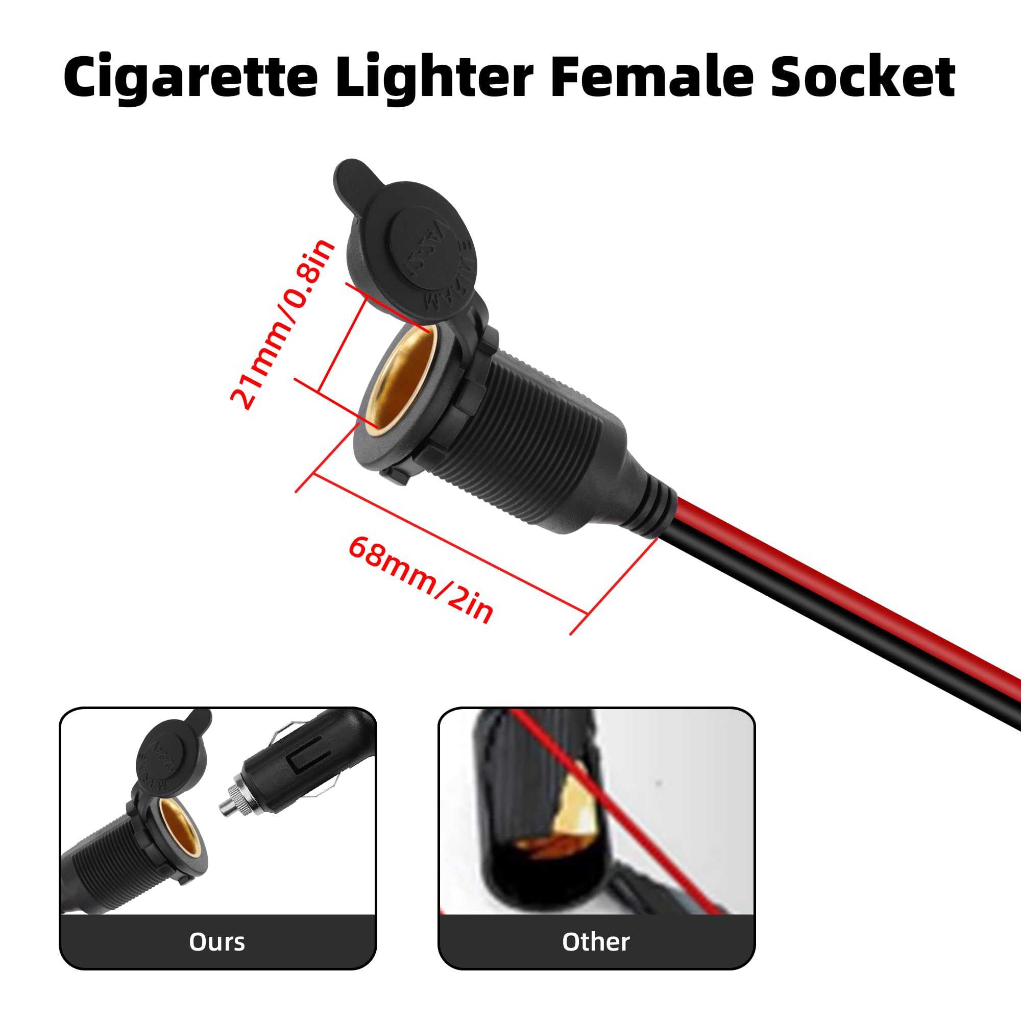 GELRHONR Allume-cigare De Voiture Mâle à Joint Torique Câble De Borne à œillet Avec Interrupteur Marche-arrêt, Rallonge D'allume-cigare De Voiture 12v-24v 16awg Avec Fusible 15a(2 M