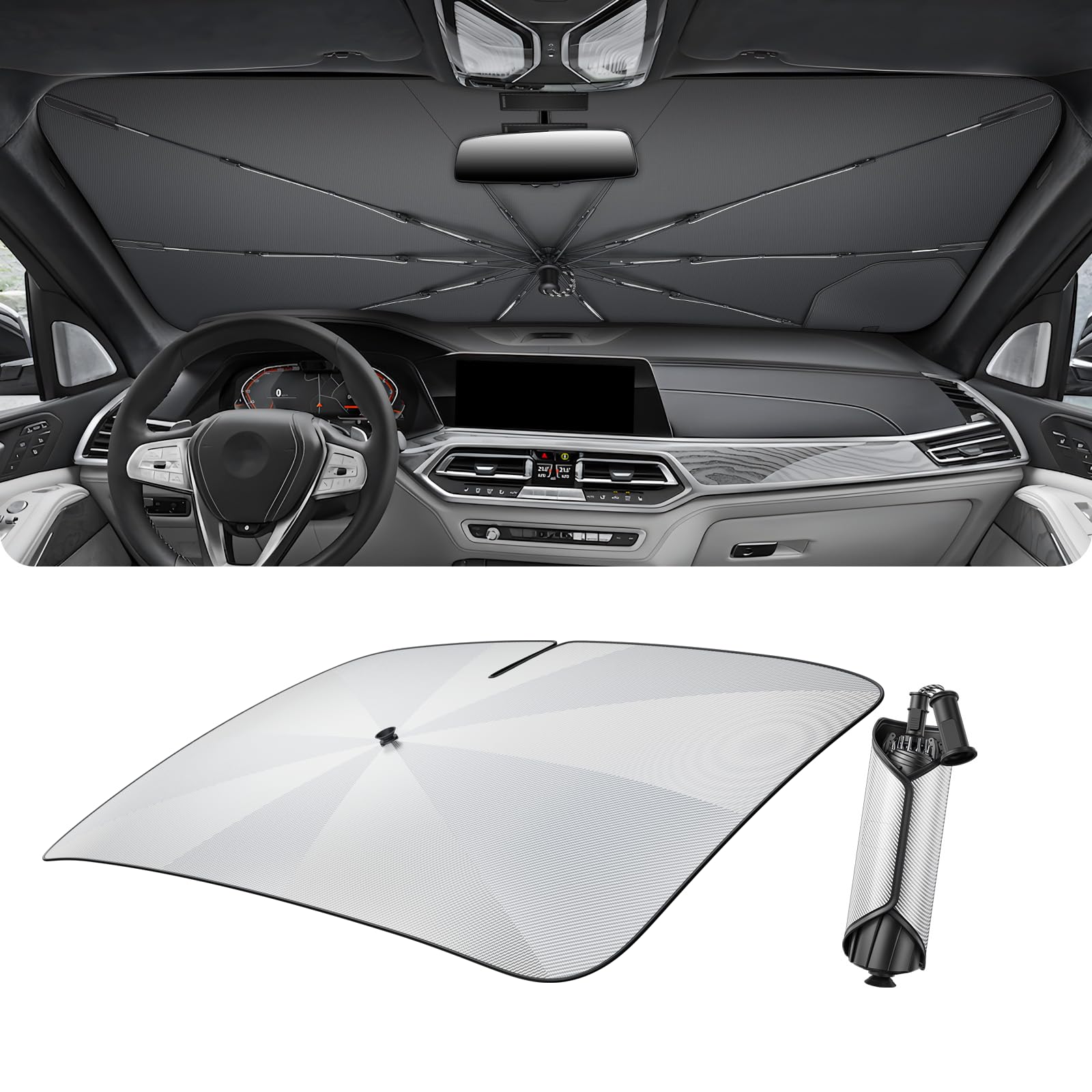 LUWU Parasol para Auto Frente Compatible con BMW X5 X6 X7 G05 G06 G07 F15 F16 2019-2025 2026 Parasol Plegable para Parabrisas Protector Solar Térmico Aislado para X5 X6 X7 G05 G06 G07 Accesorios