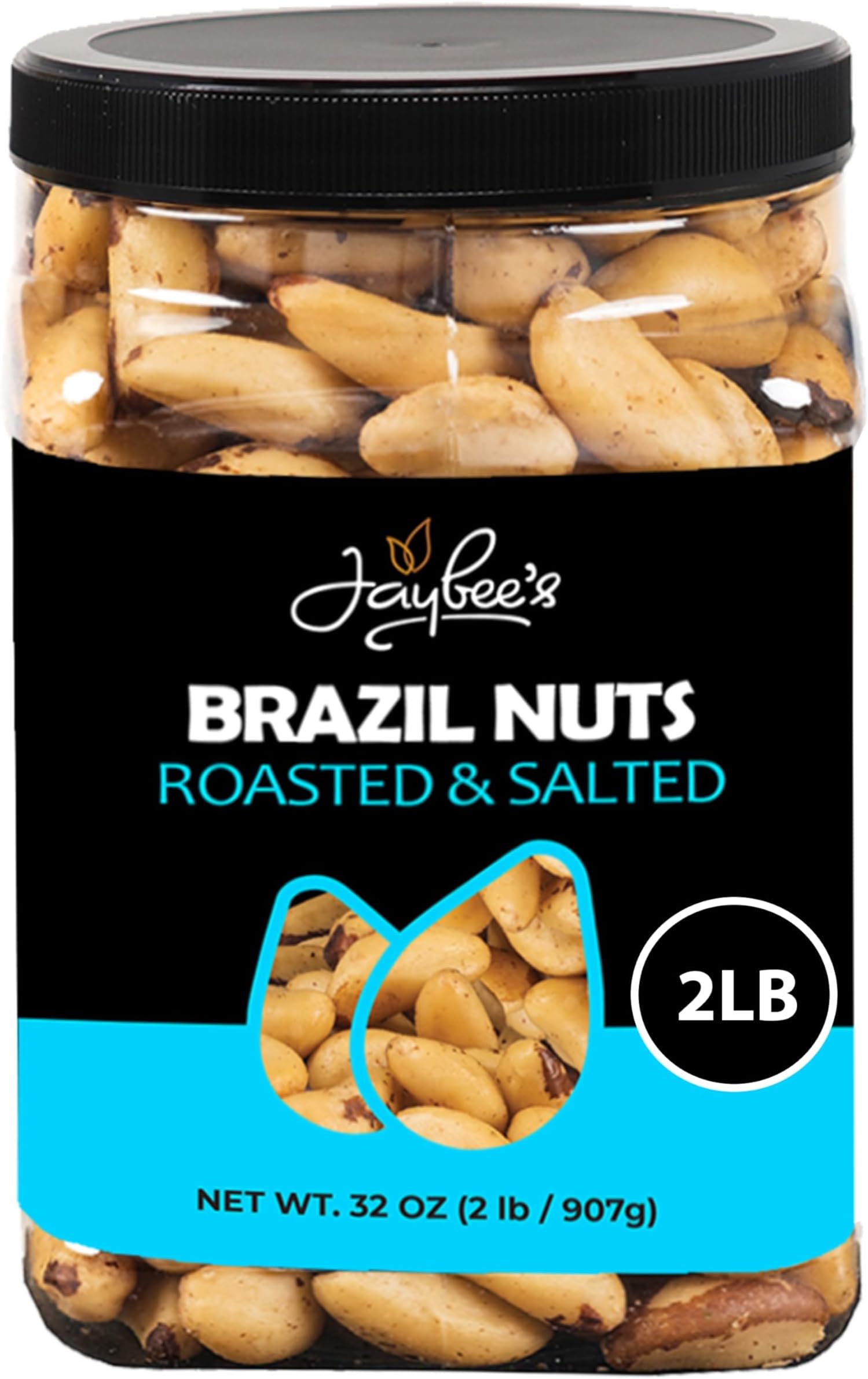 Jaybee's Roasted Salted Brazil Nuts - (32 oz) Great for Daily Use, Baking, Cooking and Gift Giving - Reusable Container - Kosher - Vegan, Paleo, Keto Friendly Healthy Snack