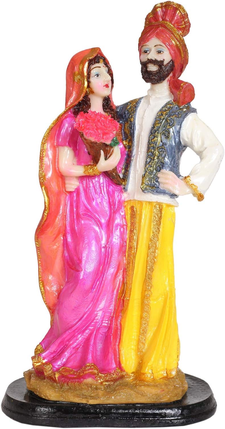 Polystone Punjabi Love Couple Statue Punjabi Culture showpiece for Home Decor and Office use Idol (Height 11 Inch)