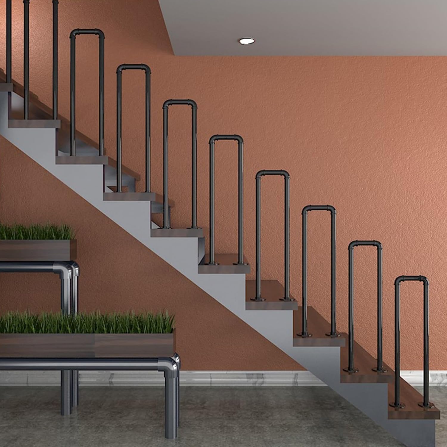 Amazon.com: Lonmrrton Modern Stair Handrail Railing, Industrial ...