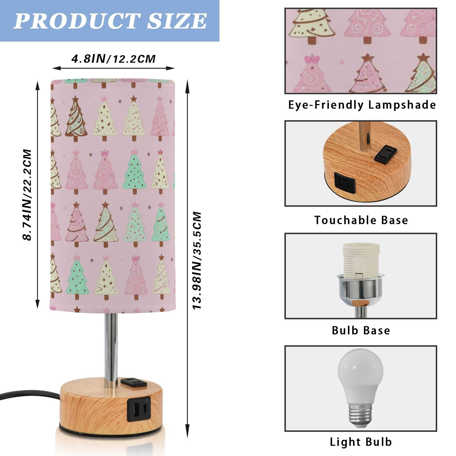Yuiboo Lampy stołowe z portami USB C+A, lampka nocna