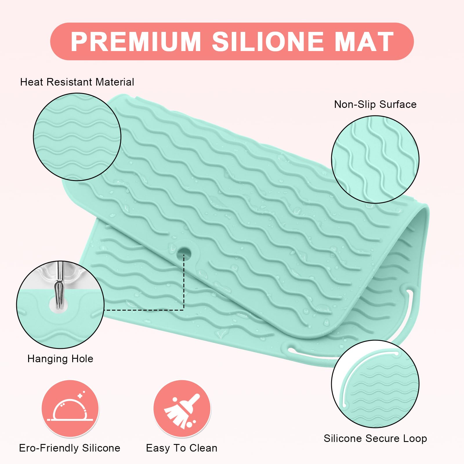 Alfombrilla de silicona resistente al calor de tamaño grande de 12 x 9 pulgadas, almohadilla portátil para rizador, plancha plana, alisador de cabello y herramientas de peinado, tocador para el hogar,