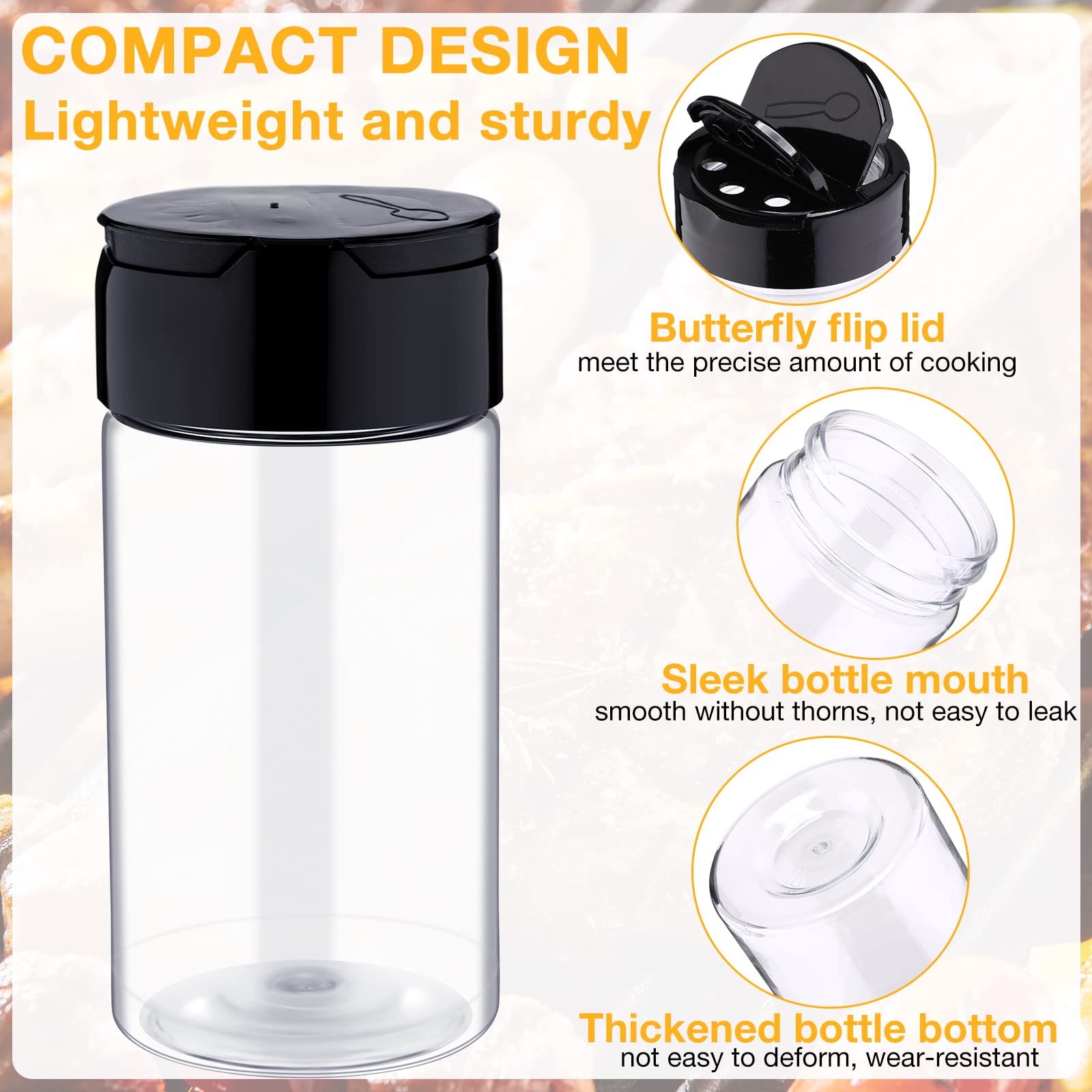 Mimorou 30 Pack Plastic Spice Jar with Shaker Seasoning Containers 8.7 oz Container Black Lids Jars for Kitchen Storing