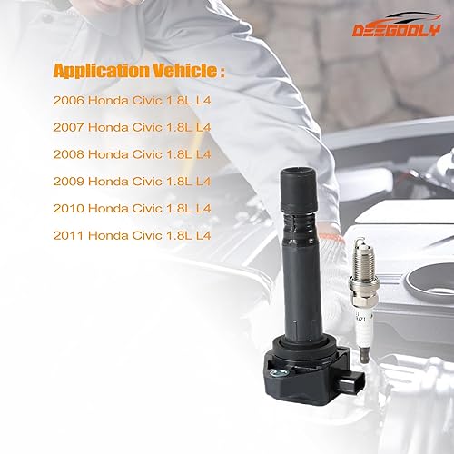 Miniatura 4 de Paquete de 4 bobinas de encendido UF-582 y bujías de iridio 5266 compatibles con Honda Civic 2006-2011 L4 1.8L Reemplazo #UF582, 30520RNAA01