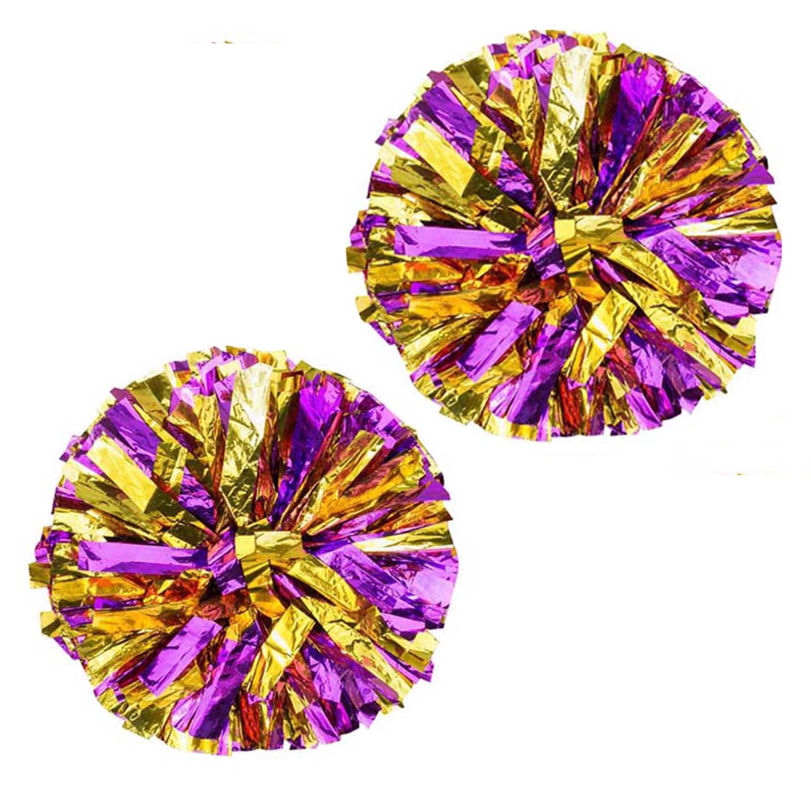 ZEALMAX Set of 2 Cheerleading Pom Poms with Ring Handle for Team Spirit Sports Dance Cheering Children Adults, Purple+Gold