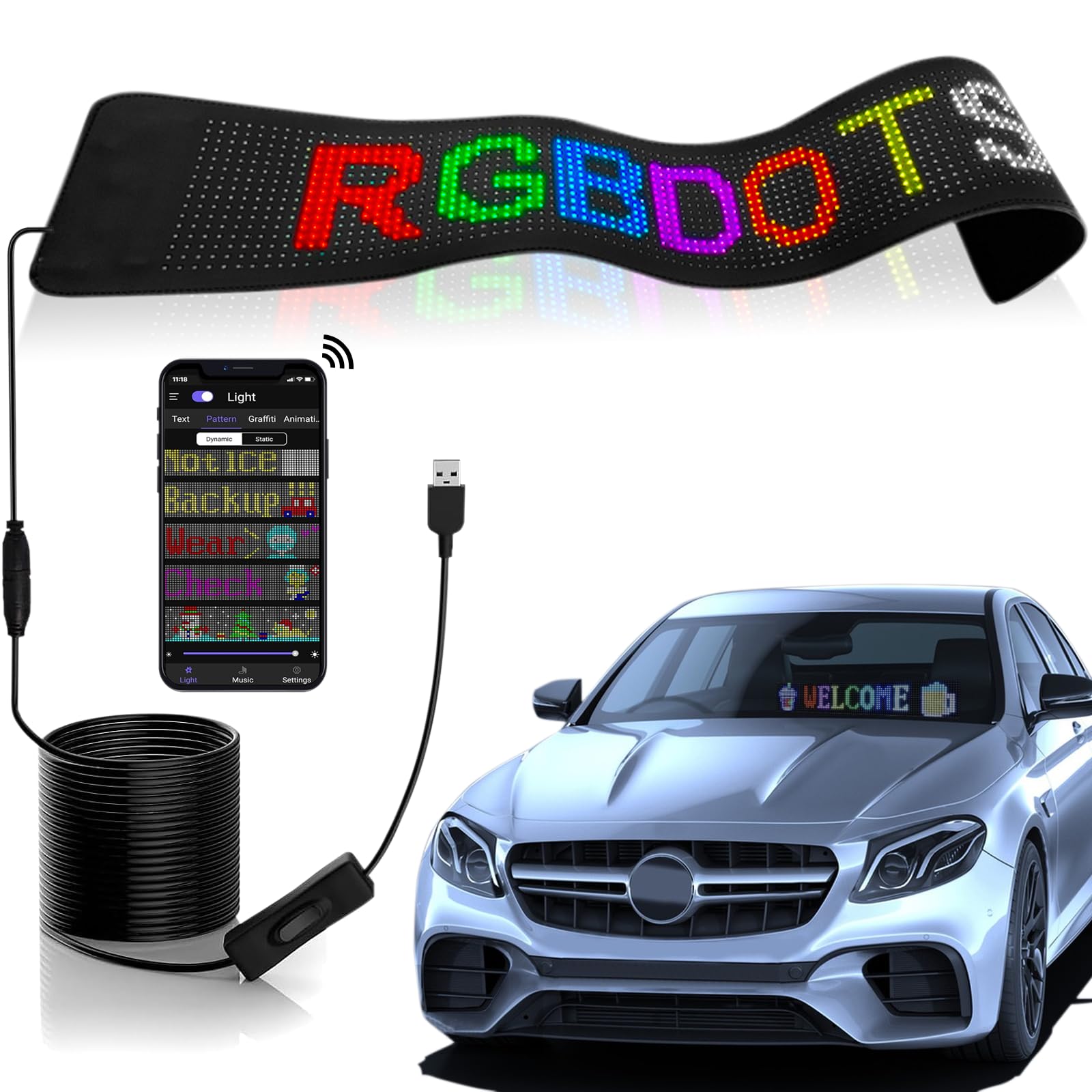 Programmable LED Sign Scrolling LED Sign for Business & Store Signs Automotive - Bluetooth APP Control, Custom Display with Text, Graffiti & Animations