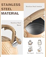 Vista 4 de Tetera, Teteras de Estufa de 2.5 Cuartos con Silbato Fuerte, Hervidor de Agua de Acero Inoxidable Grado Alimenticio para Estufa con Mango Ergonómico