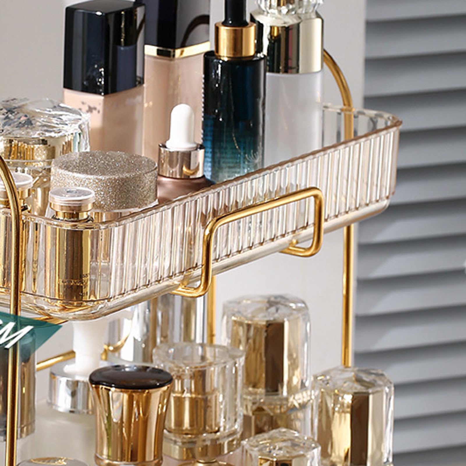 Organizador de encimera de baño de 2 Niveles, Estante de Maquillaje de plástico Gran Capacidad de Gran Capacidad Bandeja de Cuidado (ámbar)