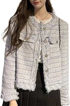 ジャケット・アウター sheller LOOP tweed jacket short coat Olyvenn Women Tweed Jacket Frayed Cropped Jacket Womens