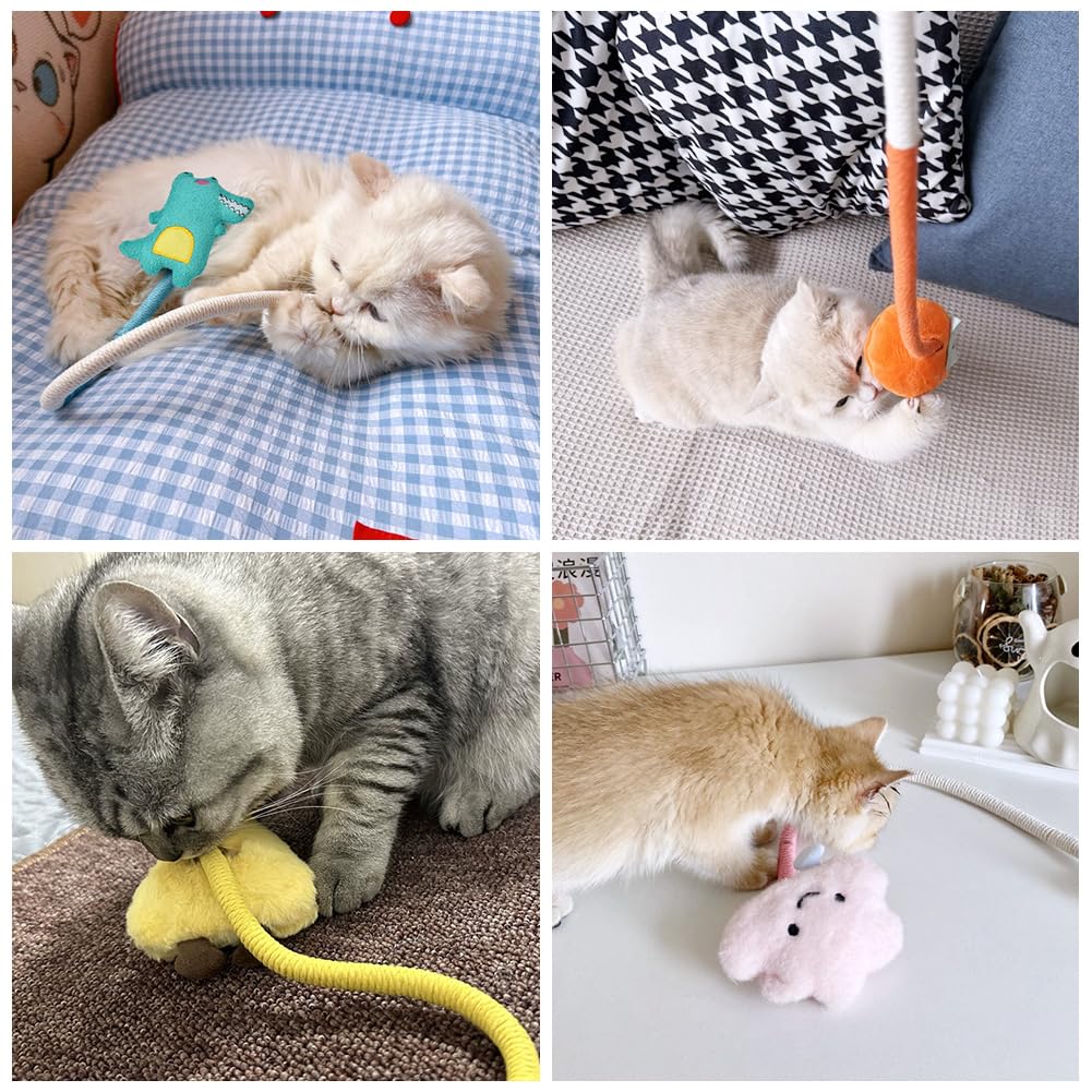 Jouet Chat, 4PCS Jouets Interactifs pour Chat, Corde à Taquiner pour Chat, Jouet De Dentition Chaton pour L'interaction Et Le Nettoyage des Dents