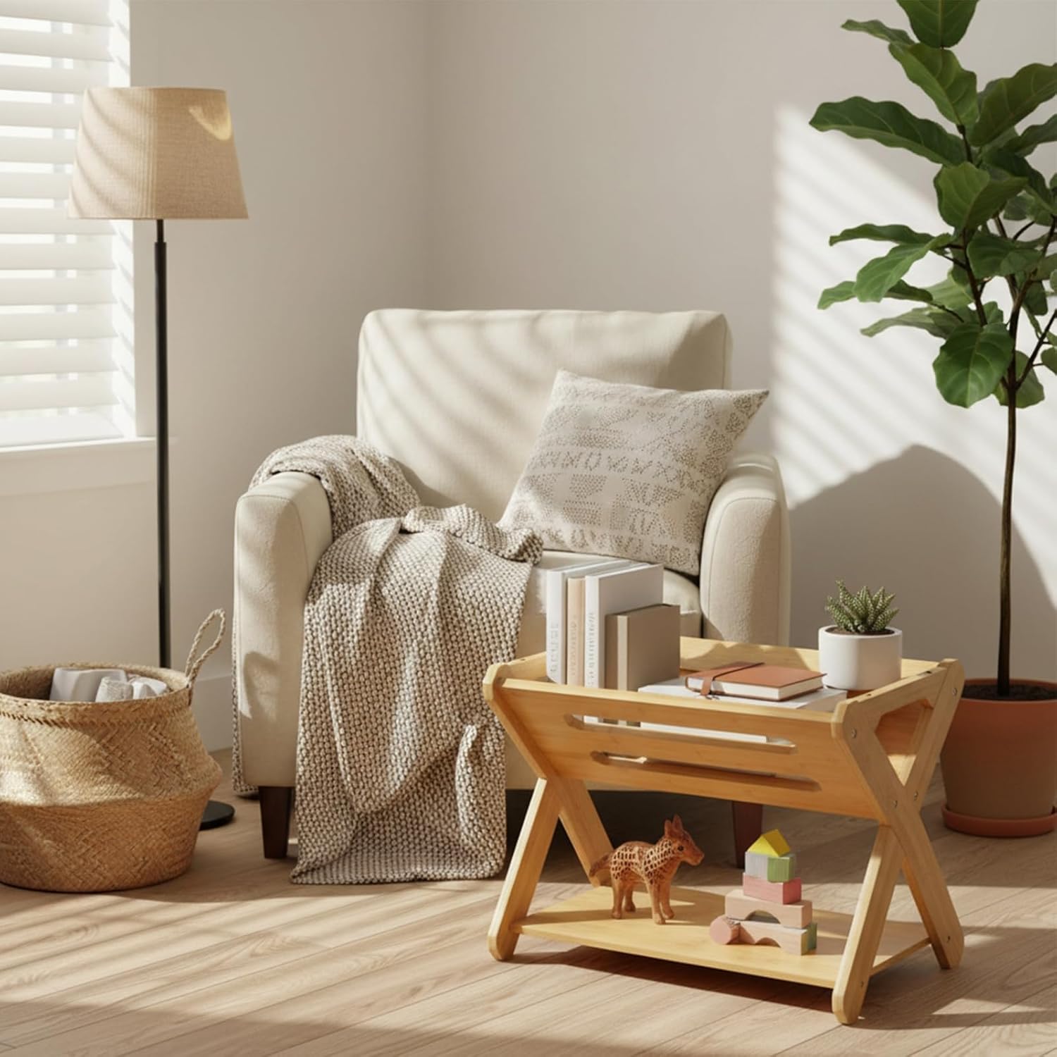 Okllen Kids' Book Caddy with Shelf, Bamboo Bookcase Book Storage Organizer, Book Rack Book Shelf Organizer for Bedroom, Playroom, Nursery, Sturdy, Including Installation Instruction - Image 7