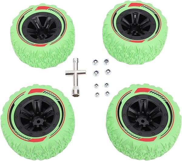 4 szt. 12mm Hex RC Zestaw Opon do kół, Gumowe Błoto Opony Terenowe z Kołami Beadlock do 1/14 1/16 RC Samochód Ciężarówka