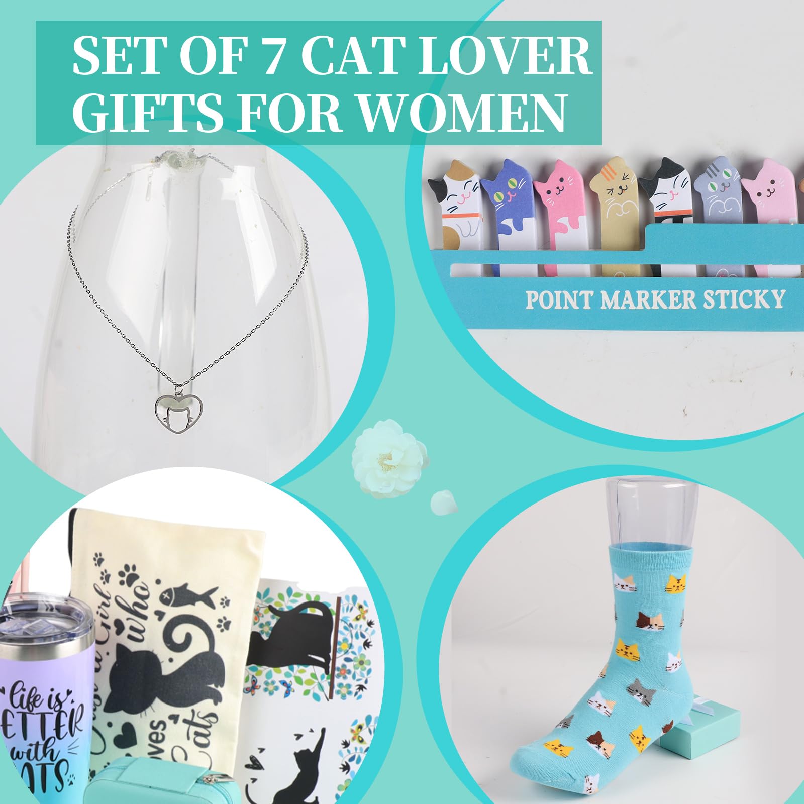 Regalos para amantes de los gatos para mujeres: cesta de regalo con temática de gatos con vaso de gato de 20 onzas, perfecta para cumpleaños, agradecimiento al profesor, día de San Valentín