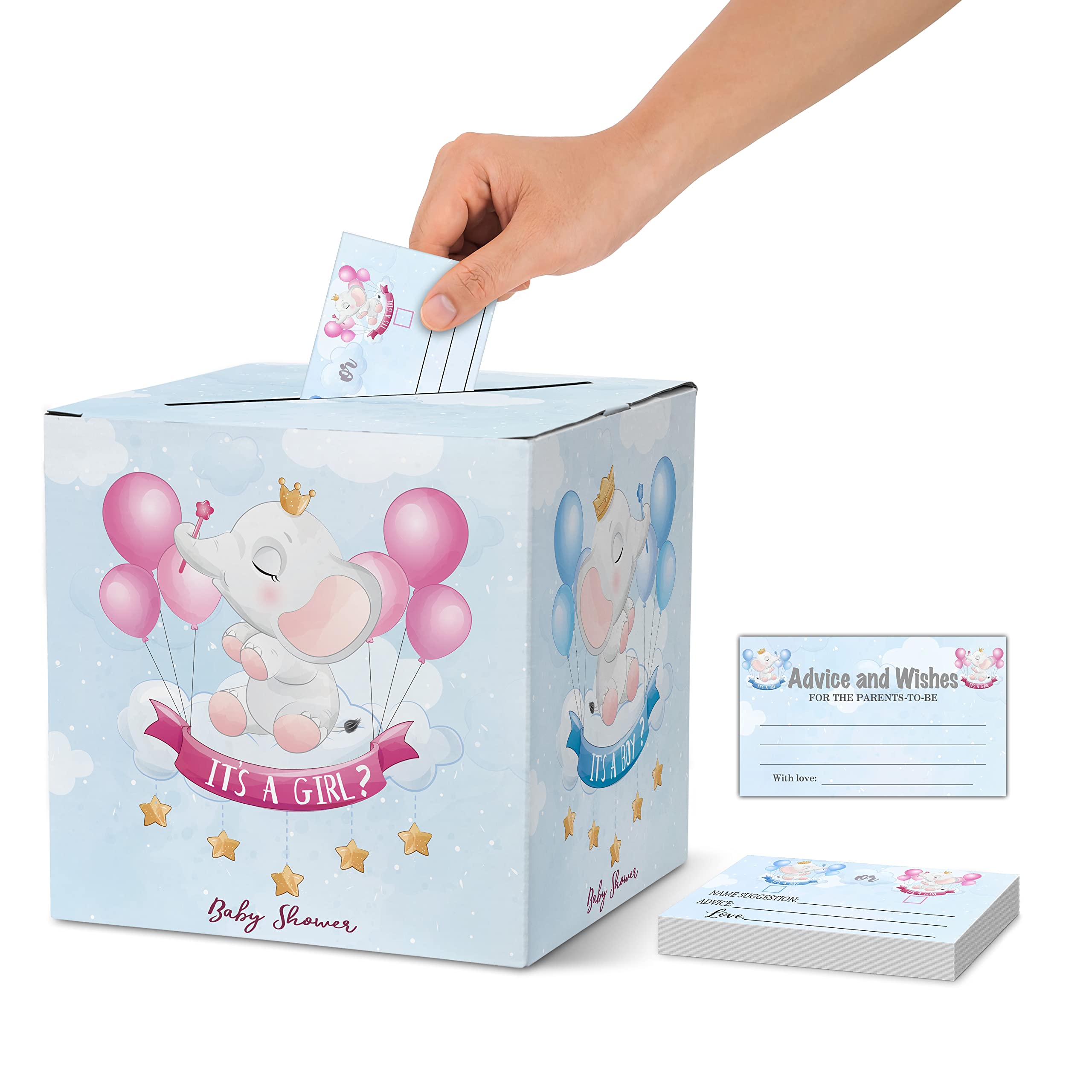 Gender Reveal Tickets For Baby Shower, Boy or Girl Gender Reveal Ballot Baby Shower Card Box and Advice Cards, Party Favors Decorations Game Cards, 1 Card Collection Box & 50 Cards Set?bb024 hezi?
