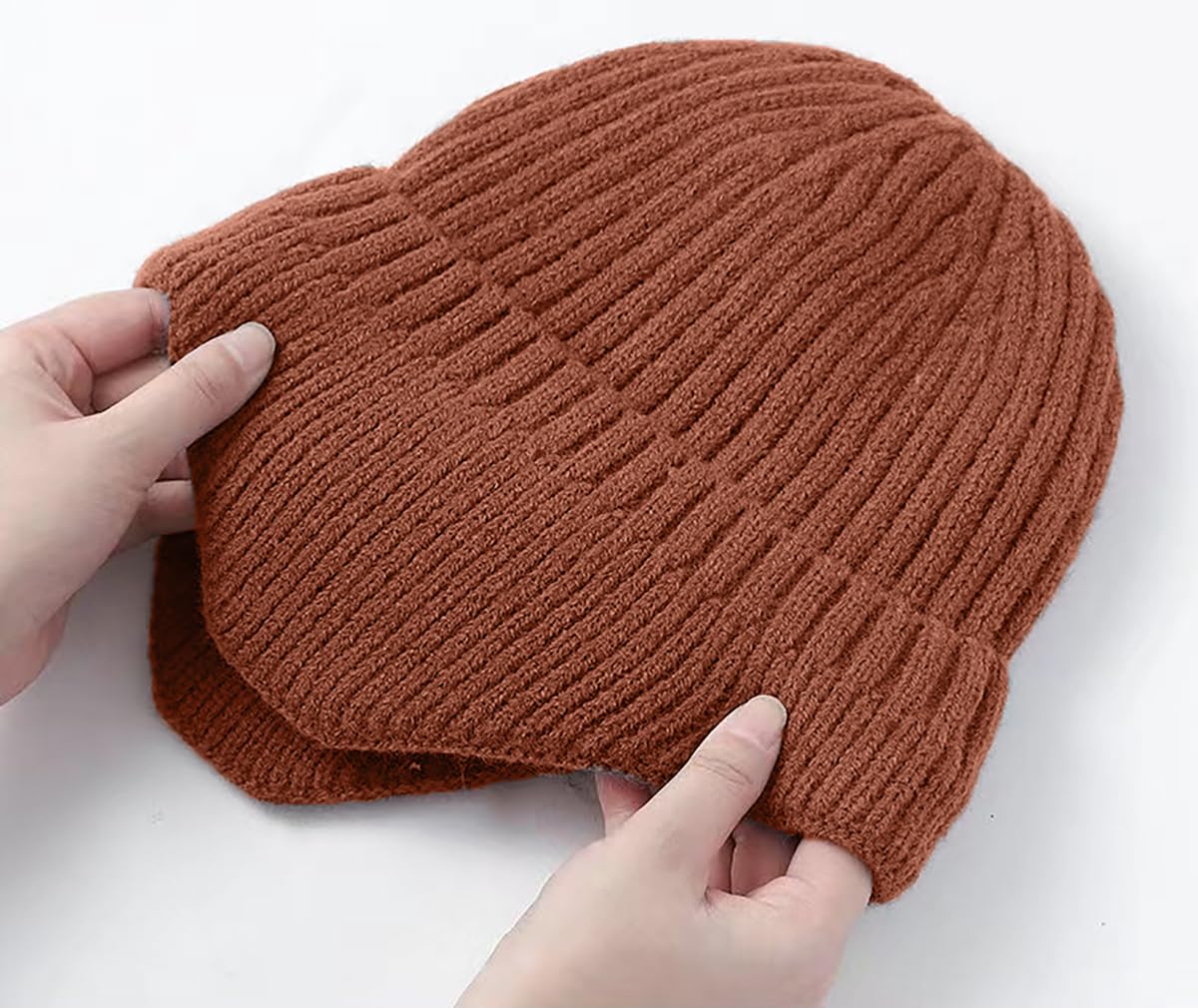SYGA Winter Woolen Hat Men Ears Protection Beanie Knitted Hat Soft Plush Warm Cap (Above 15 Year) Brick Red - Image 3 thumbnail