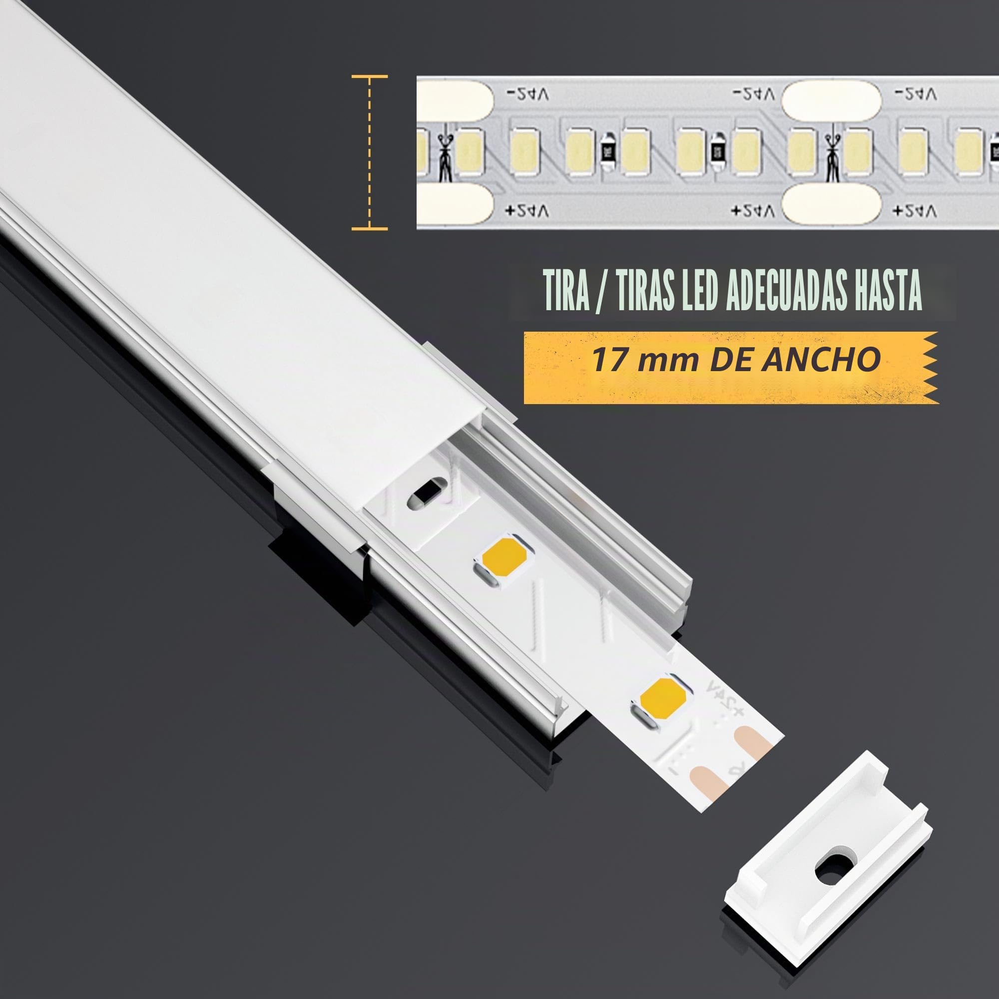 Perfil Aluminio Tira LED 2M 25 Piezas, Perfil Led Forma de U con Difusor led Blanco Leche, Canaleta led para Tiras de Hasta 17 mm, Tamaño 19.7 x 10 mm (25 * 2M(Total 50M))