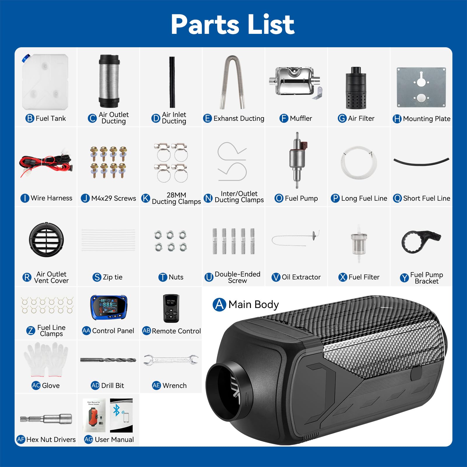 Redriver Riscaldatore Diesel Nero 8KW Bluetooth 12V-24V Riscaldatore Aria per Camper Auto Furgone, con Telecomando LCD, Riscaldamento Rapido, Basso Consumo e Basso Rumore, per Auto Caravan Barca
