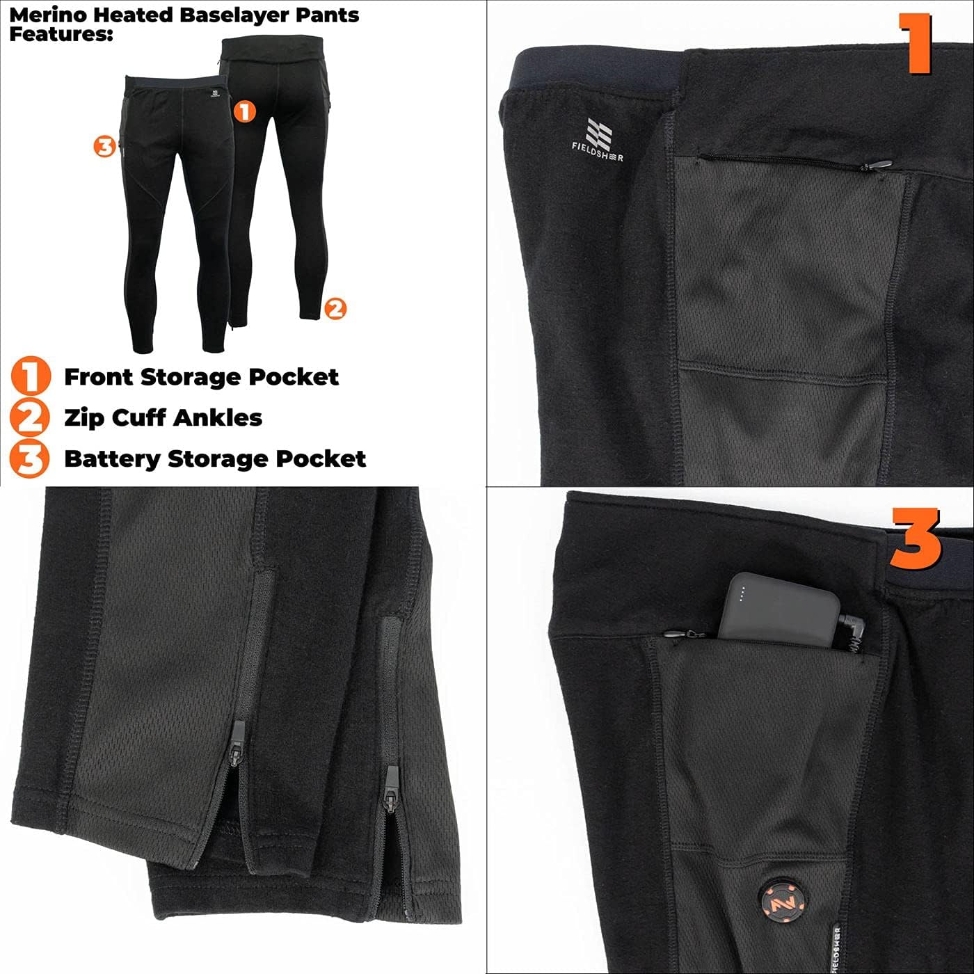 Fieldsheer Mobile Warming Men's Merino Heated Baselayer Pant 7.4V