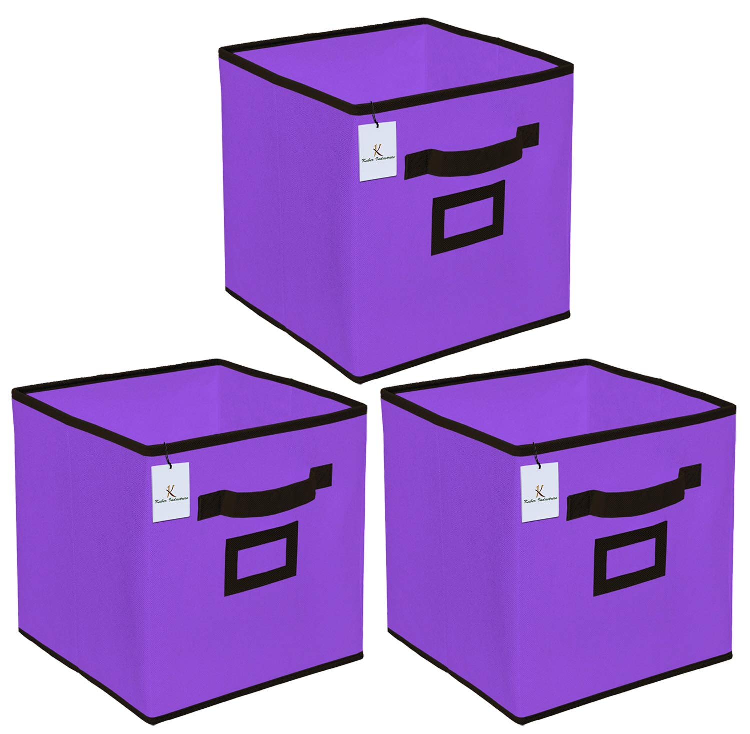 Heart Home Non Woven 3 Pieces Small Foldable Storage Organiser Cubes/Boxes (Purple) - CTHH16873