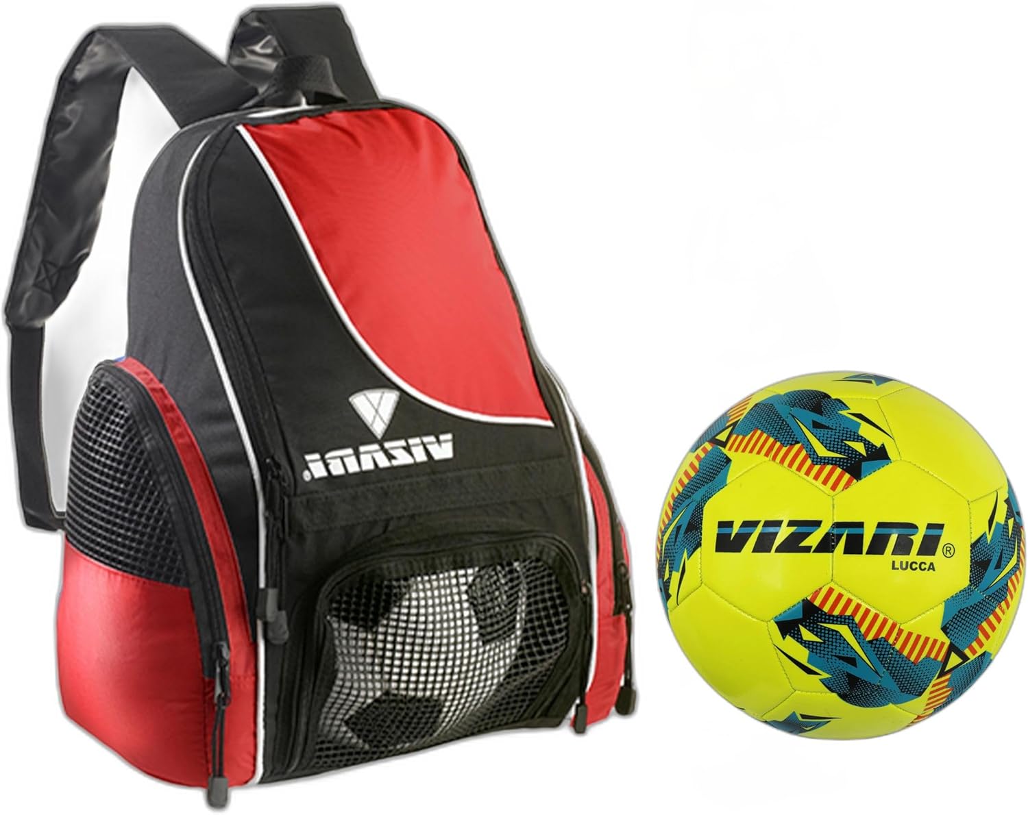 Vizari Solano Soccer Sports Carrybag with Lucca Soccer Ball | Versatile Multi-Sport Bag and EVA Youth Football for Indoor & Outdoor Play for Kids, Adults, and Soccer Enthusiasts.