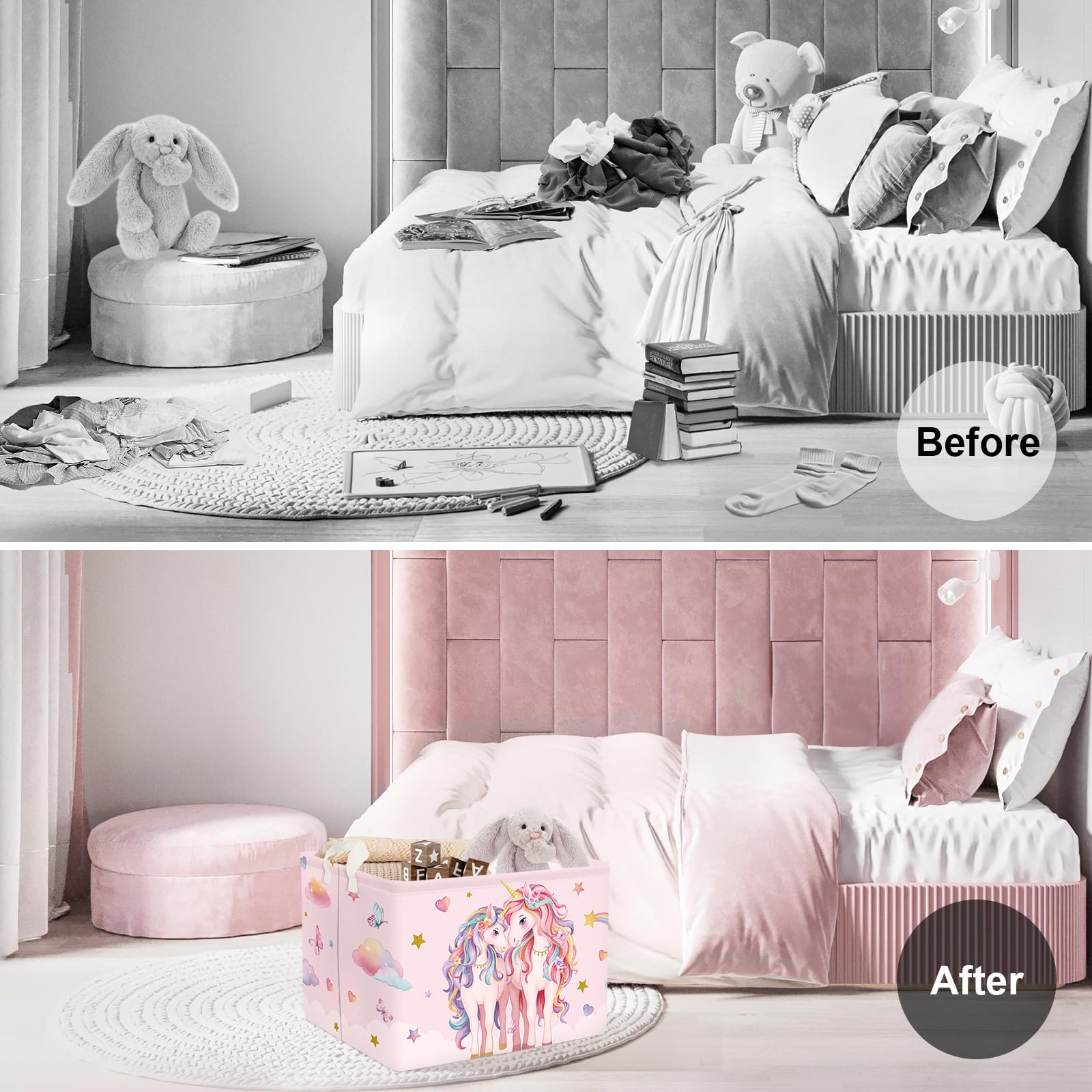 Clastyle Cestos Almacenaje Infantil Unicornio Rosa Cesta Ropa Sucia Plegable para Habitación Bebé Dormitorio Cajas de Almacenaje Juguetes para Chica, Estrella, 40x30x30 cm