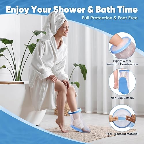 Miniatura 3 de Funda impermeable para pies para ducha, botas de ducha para adultos, para pies después de la cirugía, con protector de molde inferior antideslizante