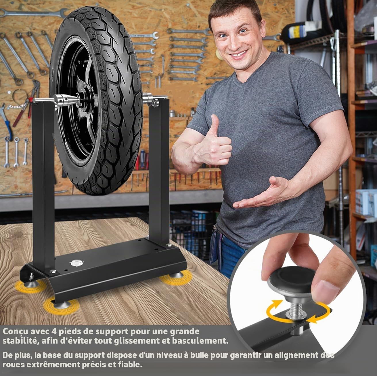 LILIIN Machine d'équilibrage de pneus de moto avec cônes plats et 4 pieds de support 40 x 20 x 50 cm