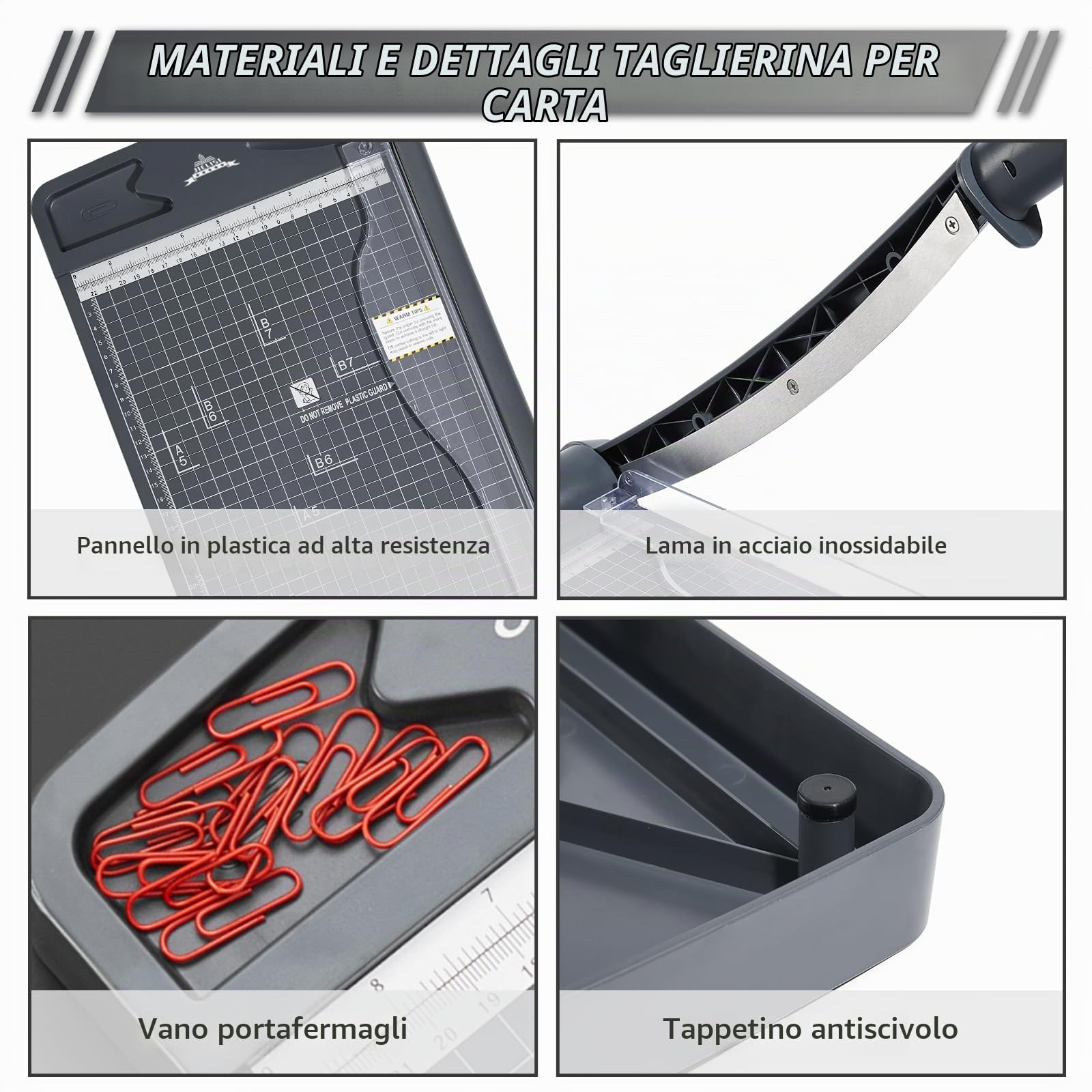 Taglierina per carta (fino a 80 g, A4, 12 fogli di potenza di taglio) manuale, taglierina carta, taglierina a leva, forbici per carta e foto, massima precisione (grigio scuro)