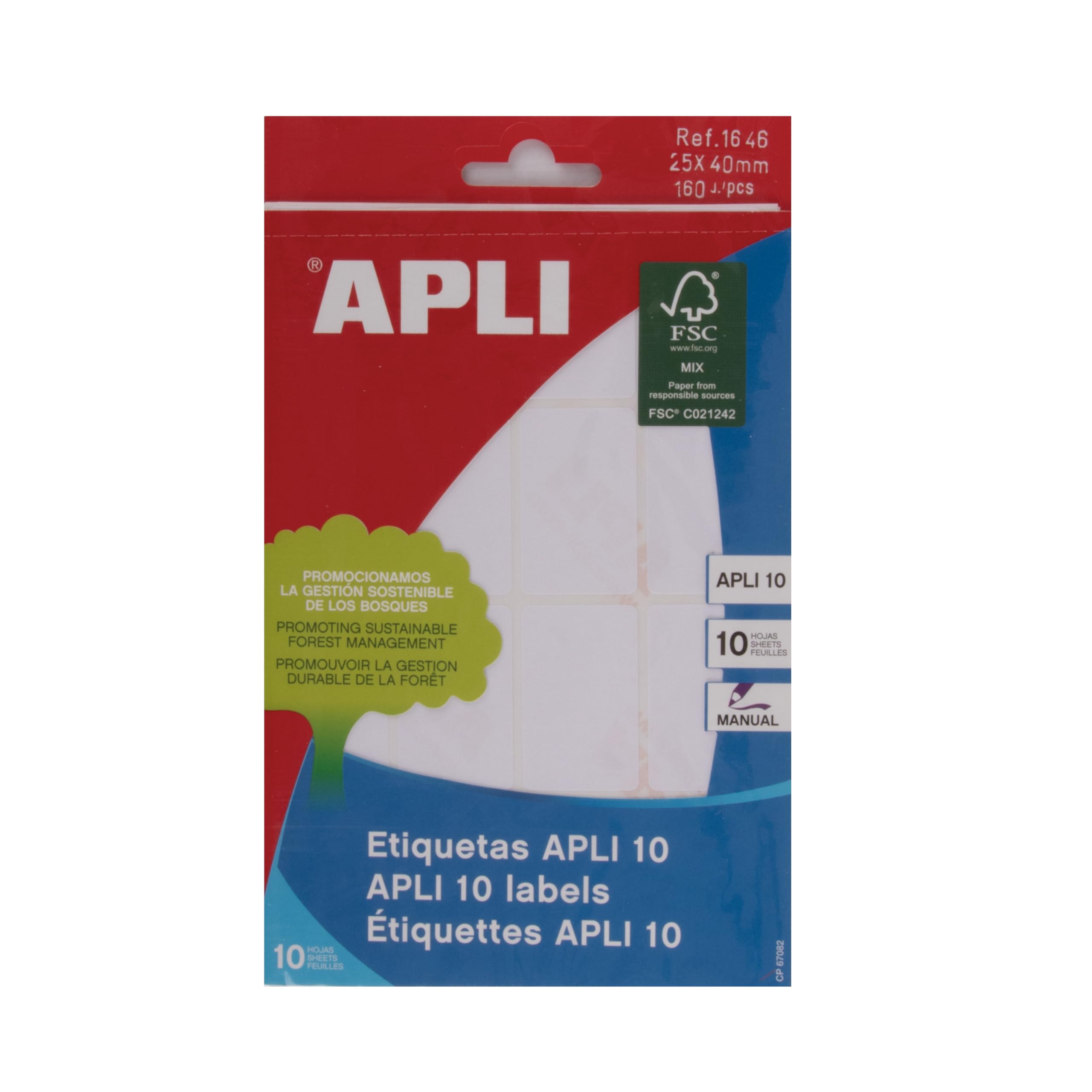 APLI 1646 Pencil Box with 10 Sheets of Labels, 25 x 40 mm, White