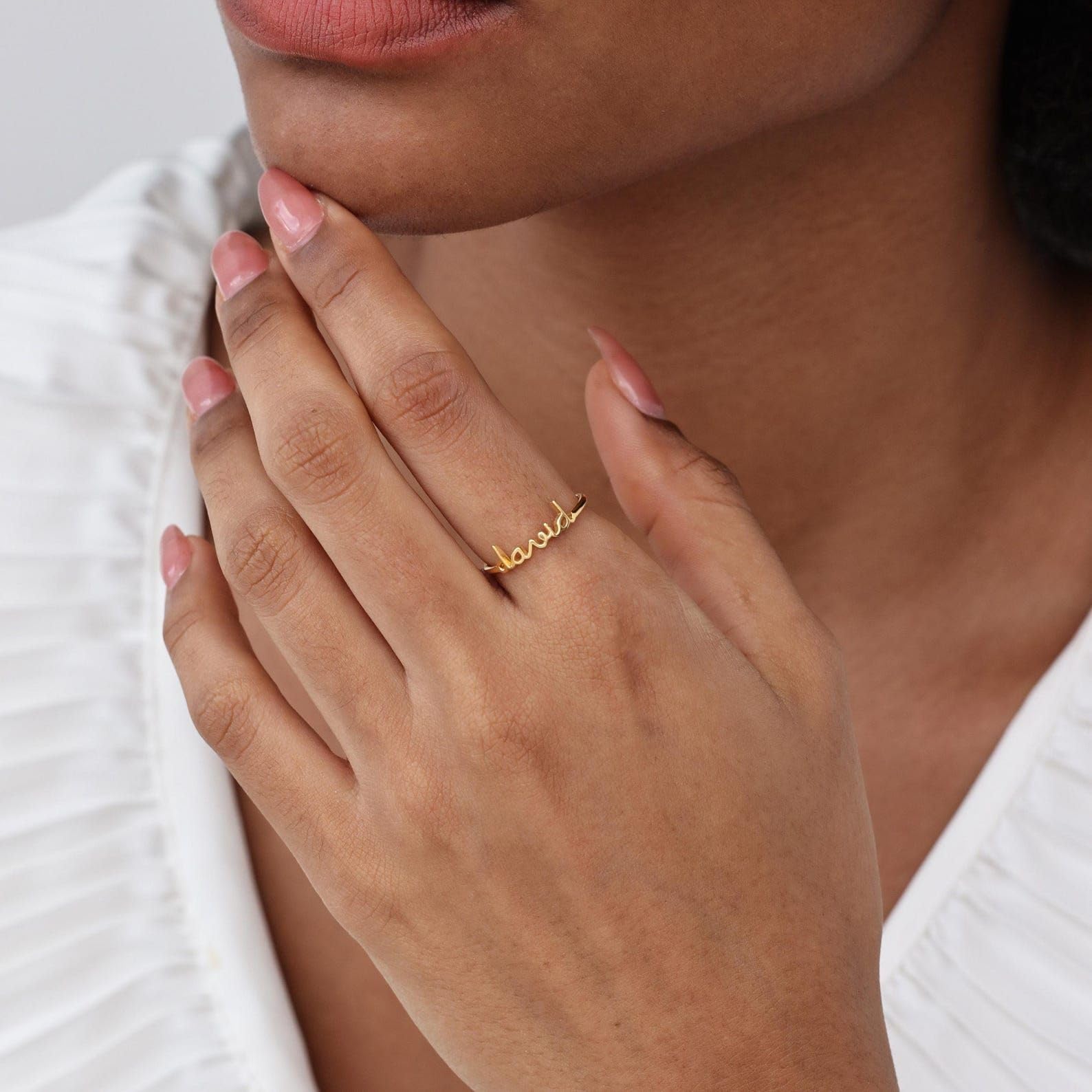 Personalizzato impilabile Nome Anello argento sterling 925 delicato nomi personalizzati Anelli fatti a mano Anniversario