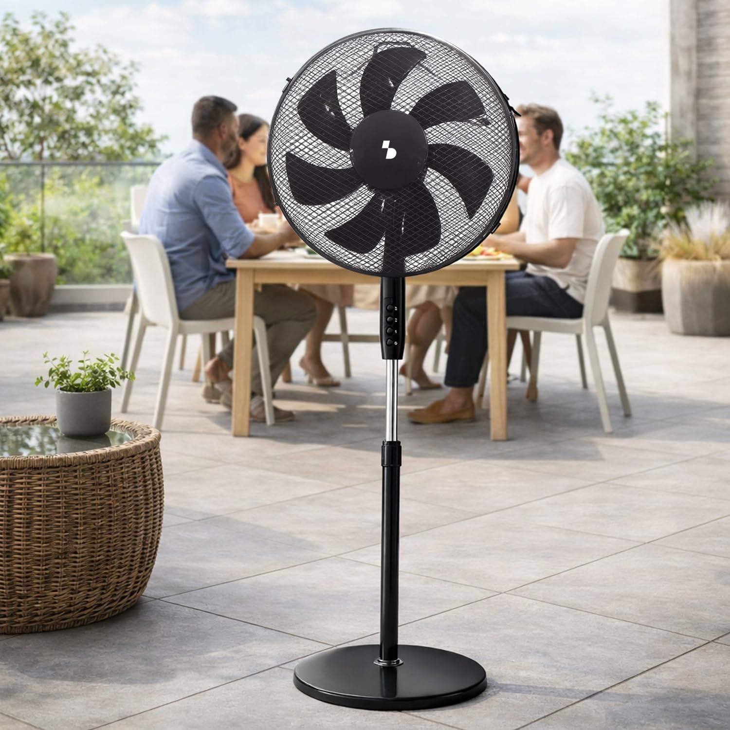 BEPER P206VEN120 Ventilateur sur pied 7 pales, 40 cm, oscillant, 3 vitesses, hauteur réglable jusqu'à 130 cm, base ronde stable, noir - 5