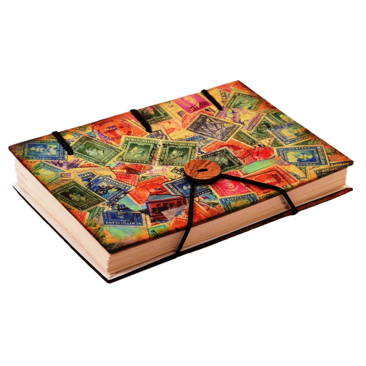 Purpledip Vintage Diary 'Stamp Collector': Handmade Paper Journal with String & Button Closure (11110), Multi, 5*7 - Image 2