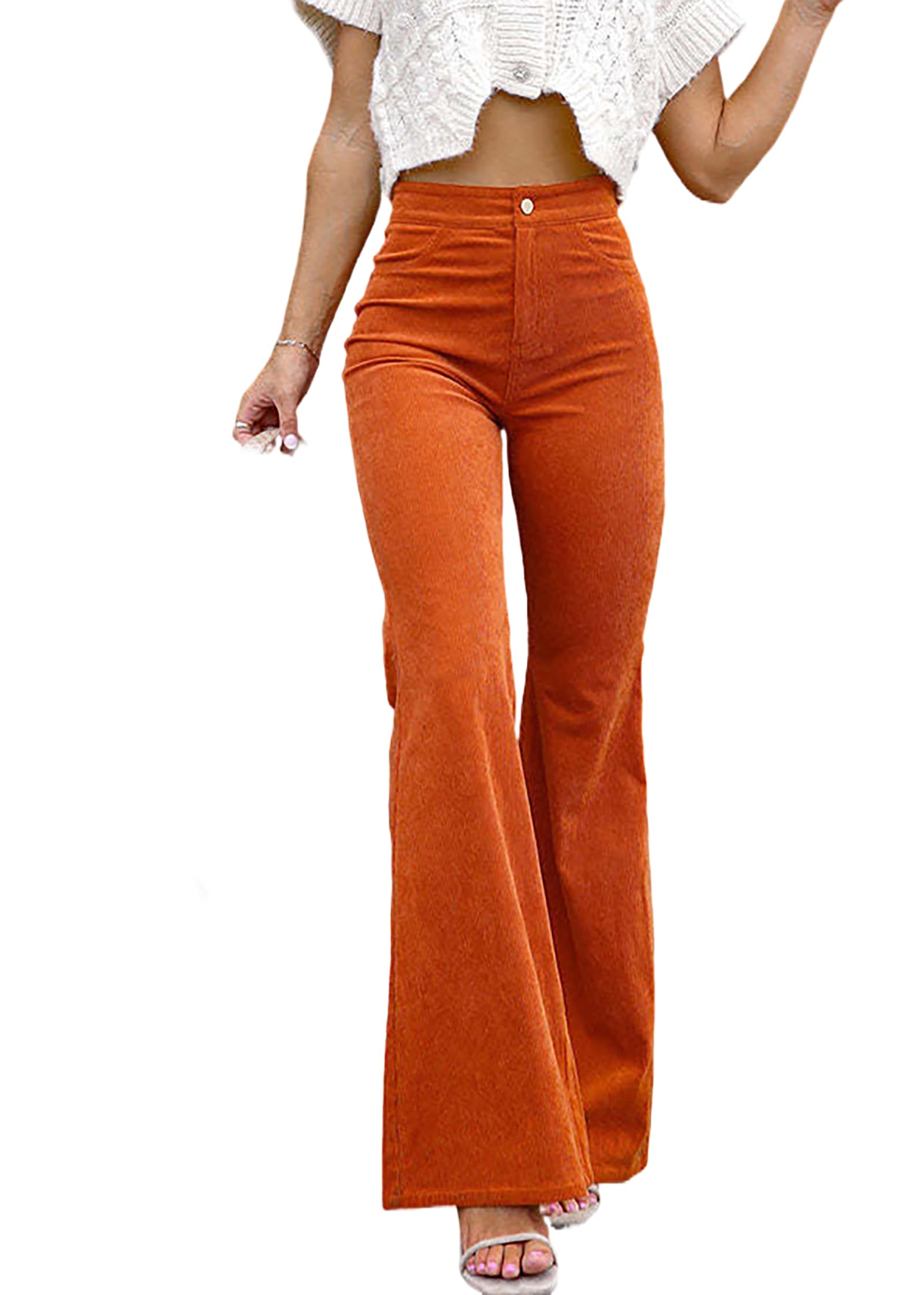 Womens Corduroy Flare Pants Bell-Bottom Slacks Slim Trousers Fall and Winter