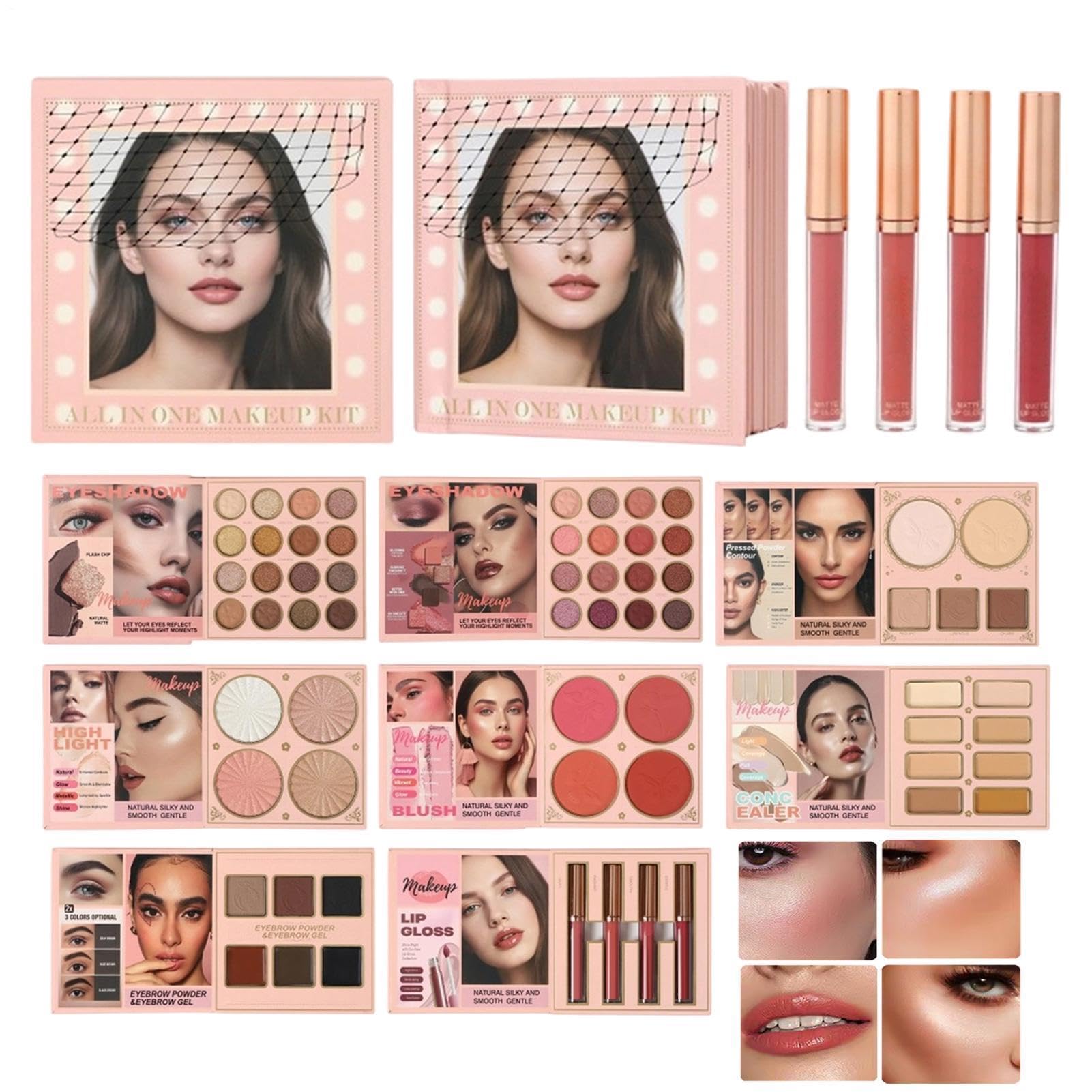 Palette Per Il Viso Illuminante, Blush, Contorno Viso Con Effetti Shimmer E | Palette Ombretti Pigmentata a Libro Trucco per Donne Ragazze Moglie Fidanzata Casa Ufficio All'aperto Feste e Va