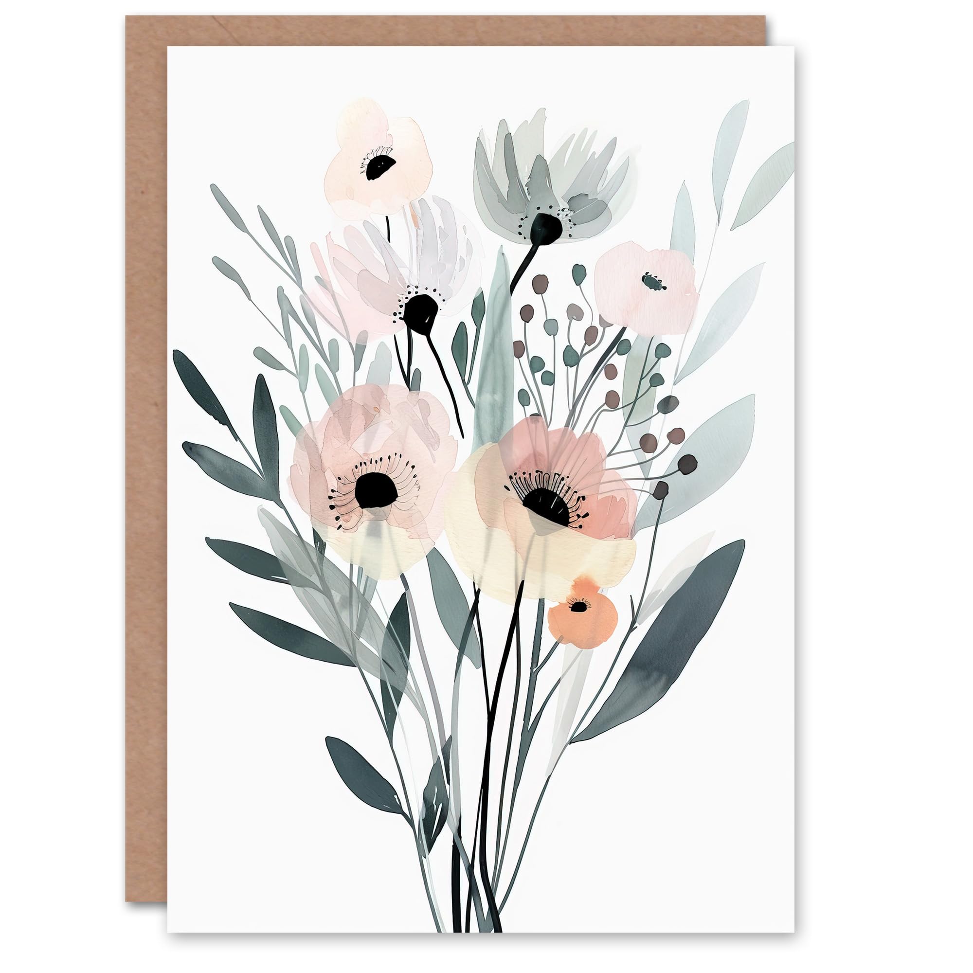 Artery8 Greeting Card Abstract Pastel Colour Anemone Flower Bouquet For Her Woman Birthday Card