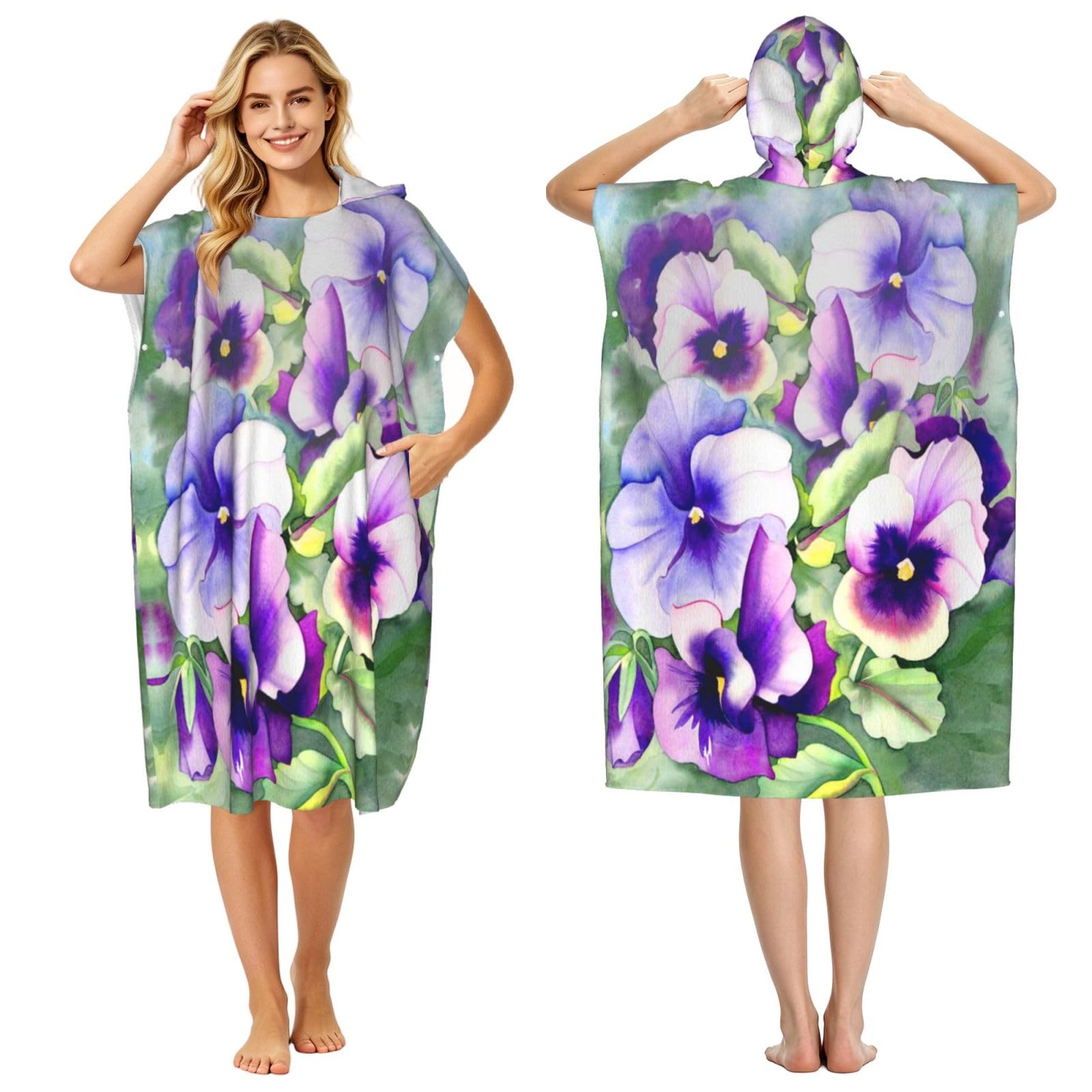 Poncho à capuche pour adulte imprimé Pansy Perfection léger