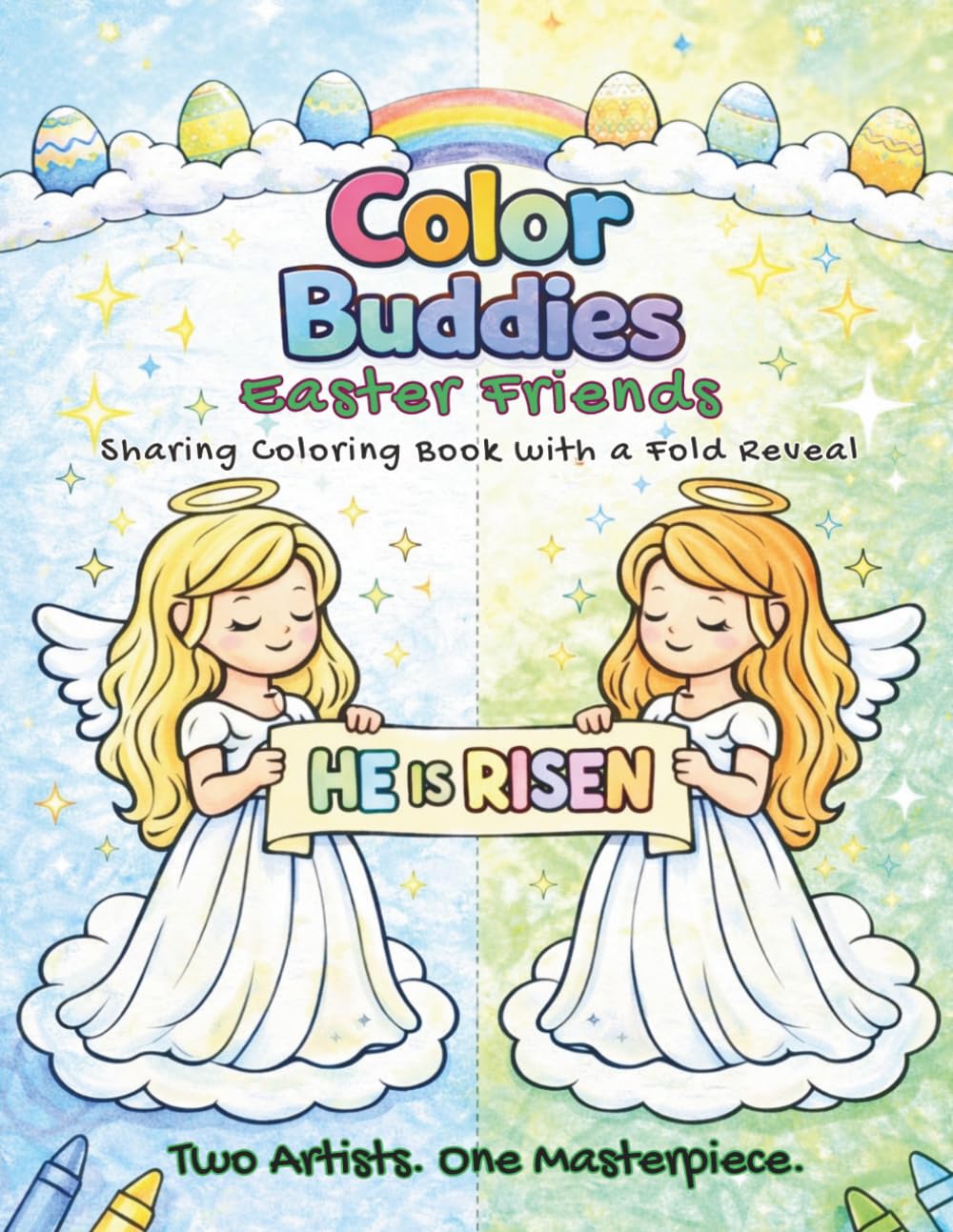 Color Buddies: Easter Friends: A Sharing Coloring Book for Two Kids | Fold & Reveal Surprise Pages for Twins, Siblings & Friends