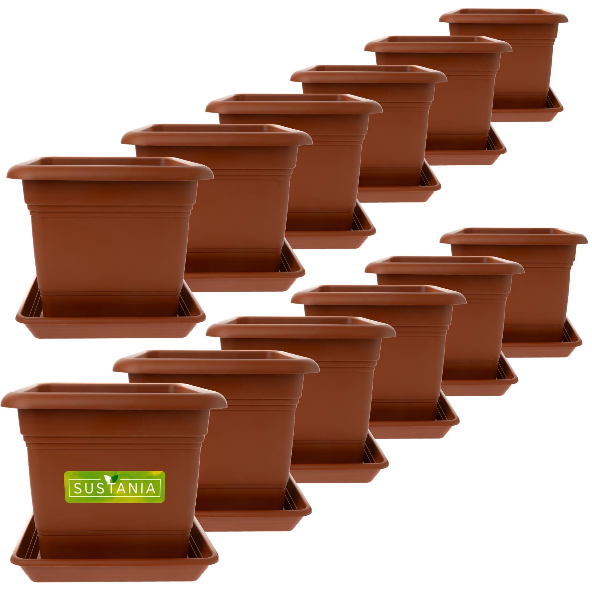 2friends Sustania Pflanzkübel Eckig 28x28 Terracotta 12er Set - Robuster Blumentopf Groß, Übertopf Ideal für Tomatenpflanzen, Eckige Pflanztöpfe Kunststoff für Garten & Balkon