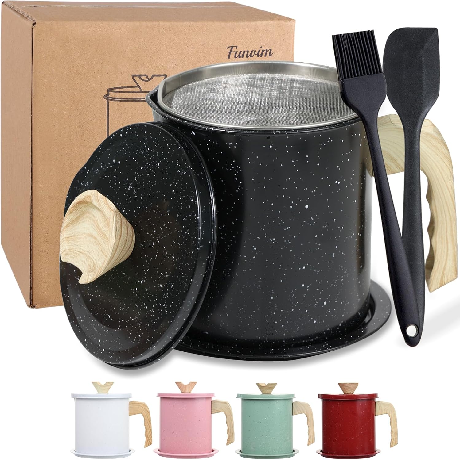 Colador de aceite de cocina y almacenamiento grande, olla de aceite de filtro de 1.6 cuartos de galón de acero inoxidable, recipiente de grasa de