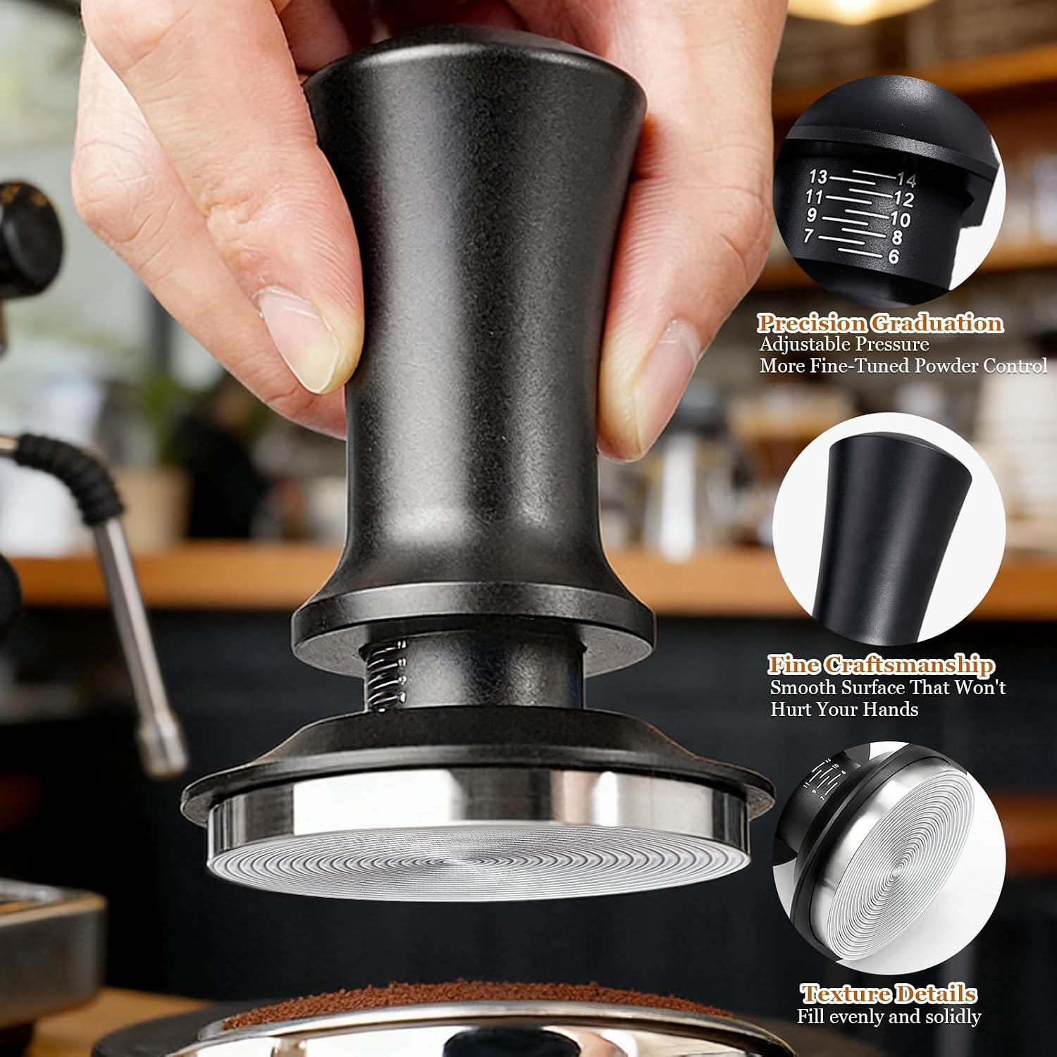 Kaffee Tamper 58mm Edelstahl mit Einstellbarem Druck und Federmechanismus